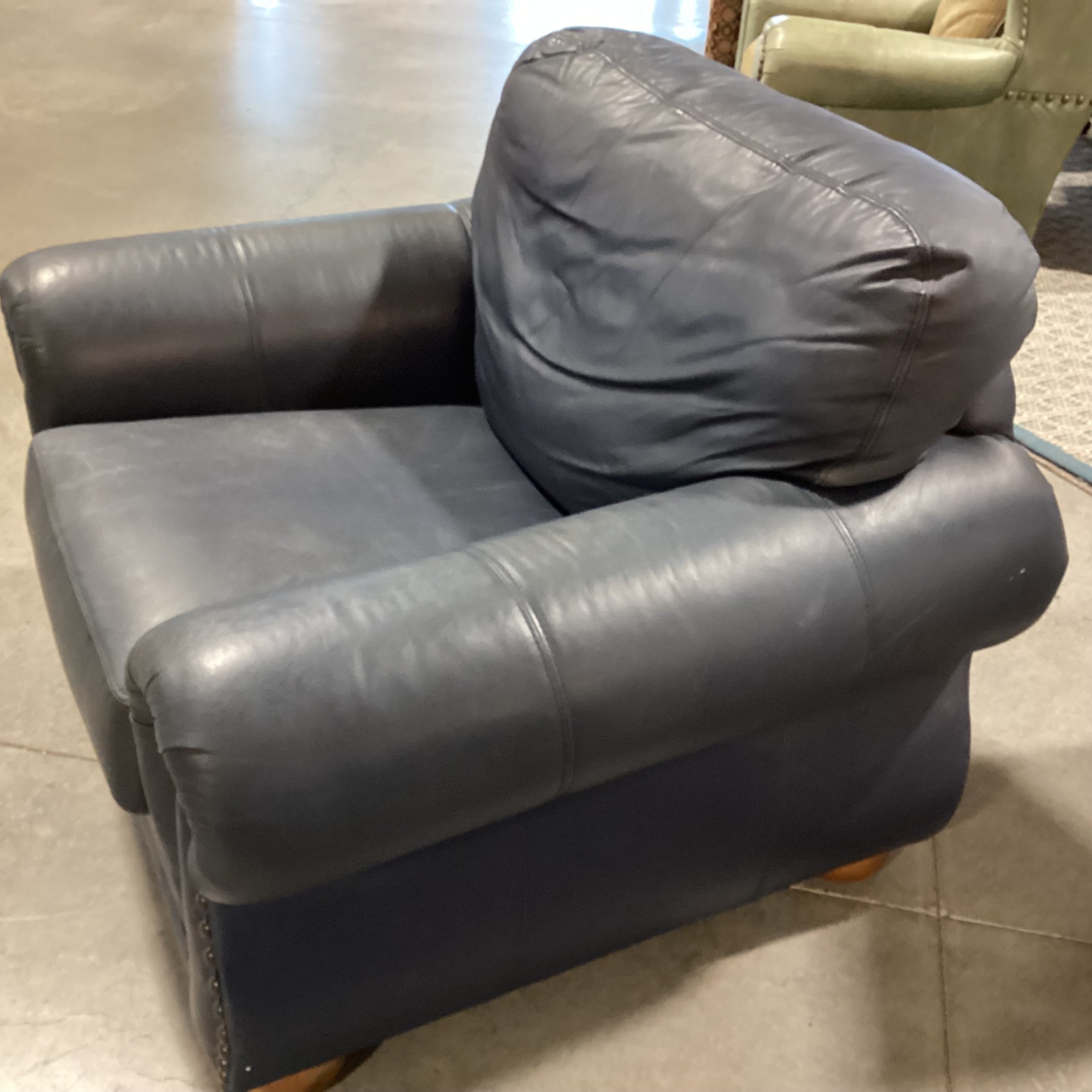 Creative Leather Furniture Highpoint Collection Navy Leather Nailhead Chair 45"x 38"x 37"