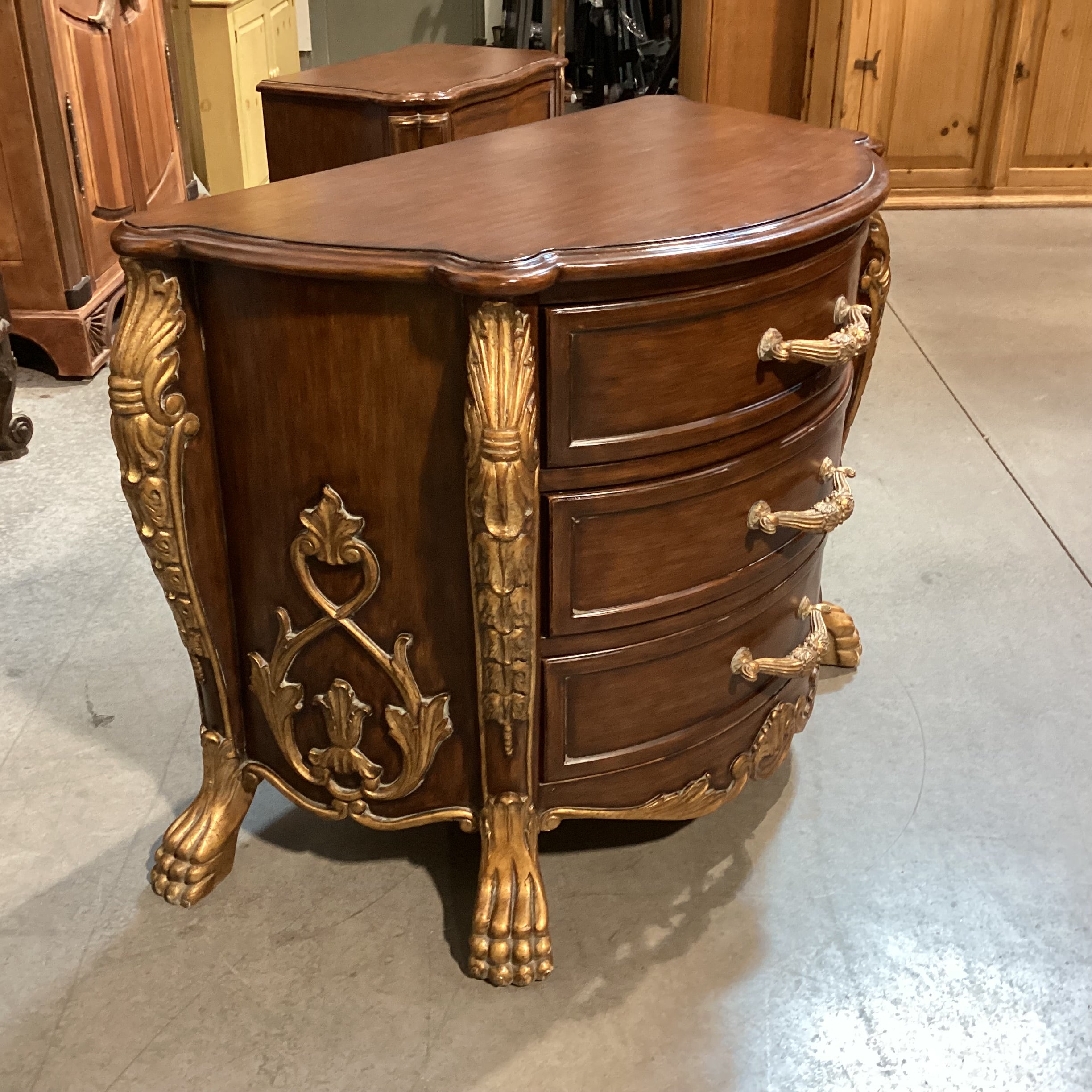 Ornate Carved Wood with Claw Feet & Gold Accent 3 Drawer Chest 48"x 25"x 34"