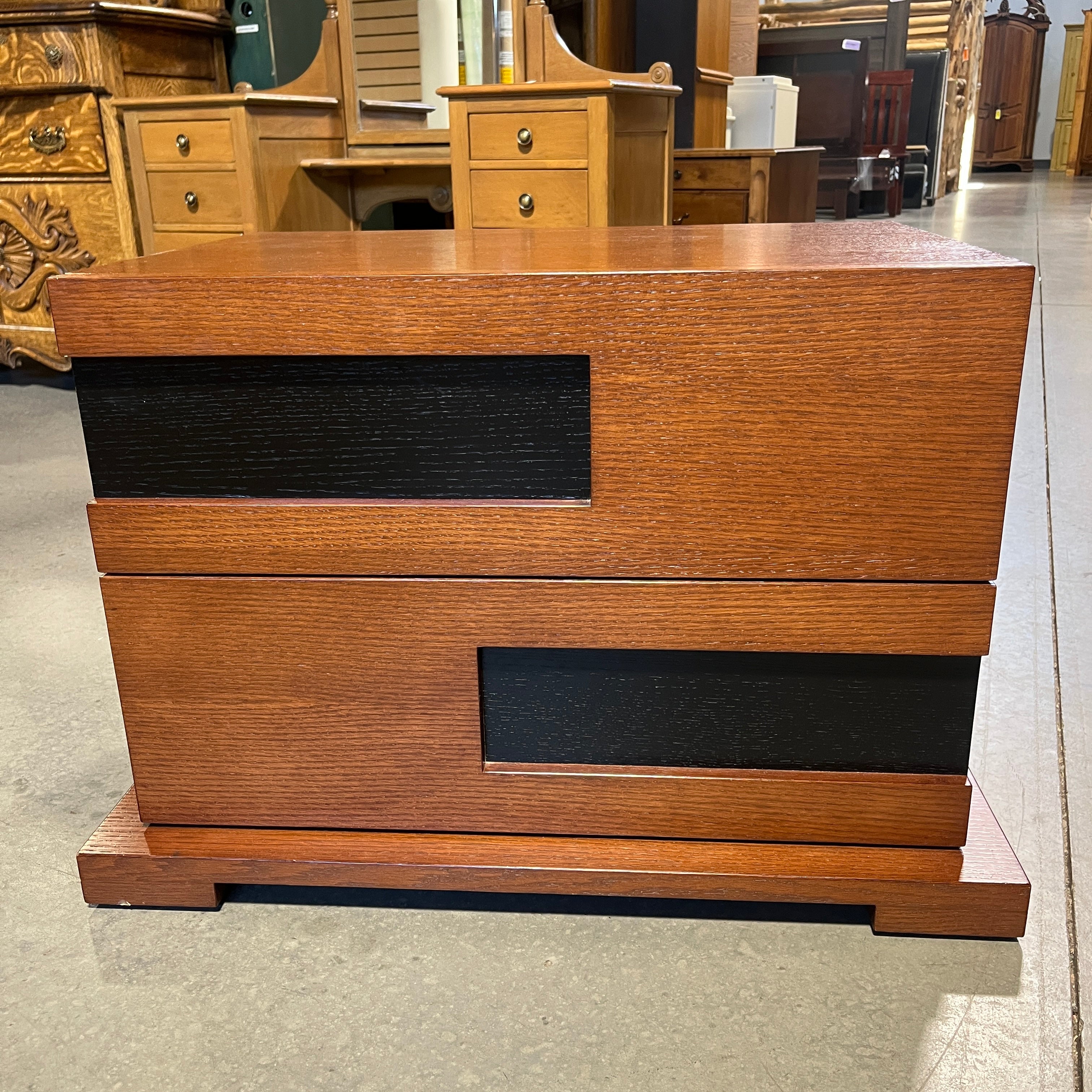 Creative Elegance Medium/Dark Finish and Black Painted Wood 2 Drawer Night Stand 30.5”x 19.5” 20.5”