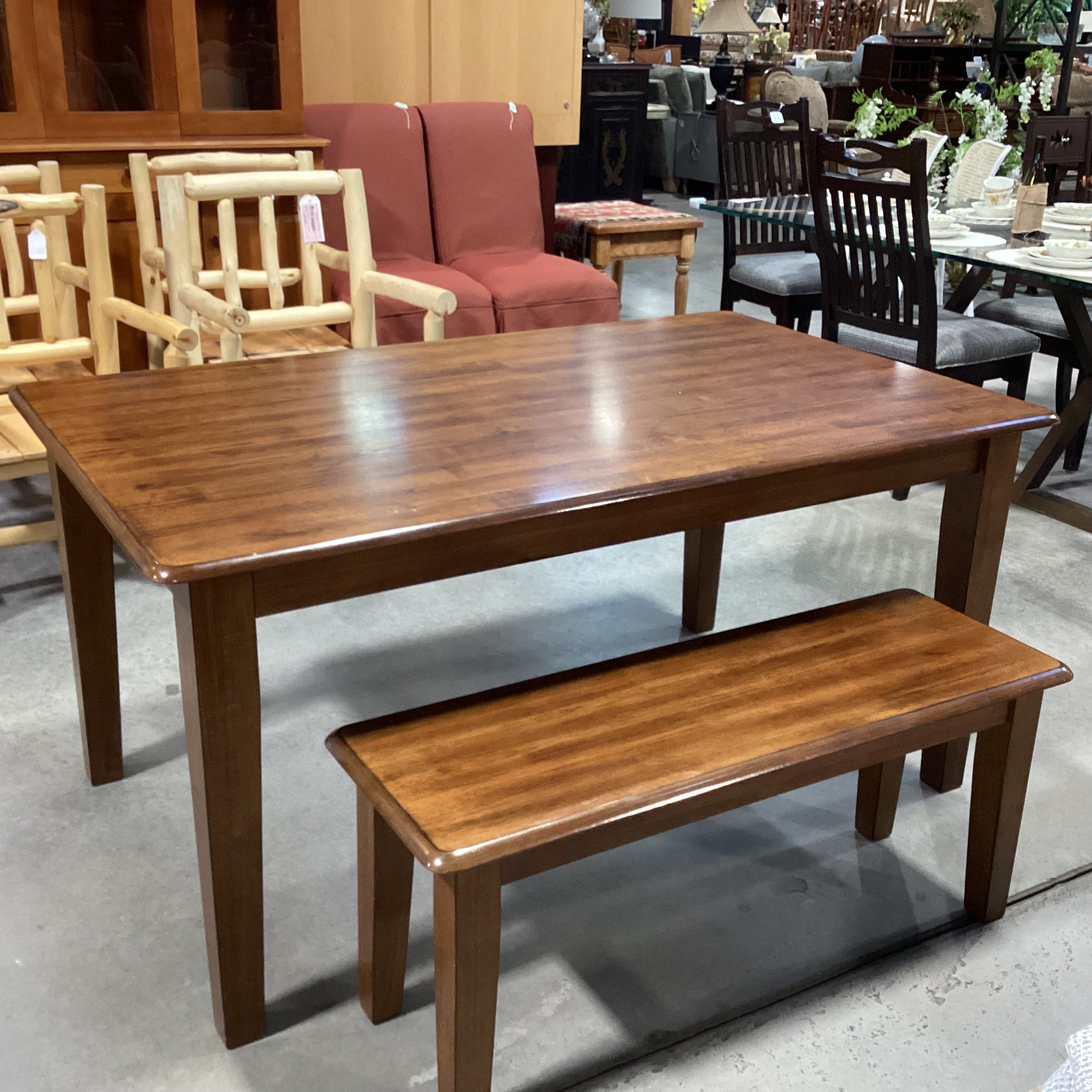 Finished Wood Table & Bench Dining Set 60.5"x 36.5"x 29.5"
