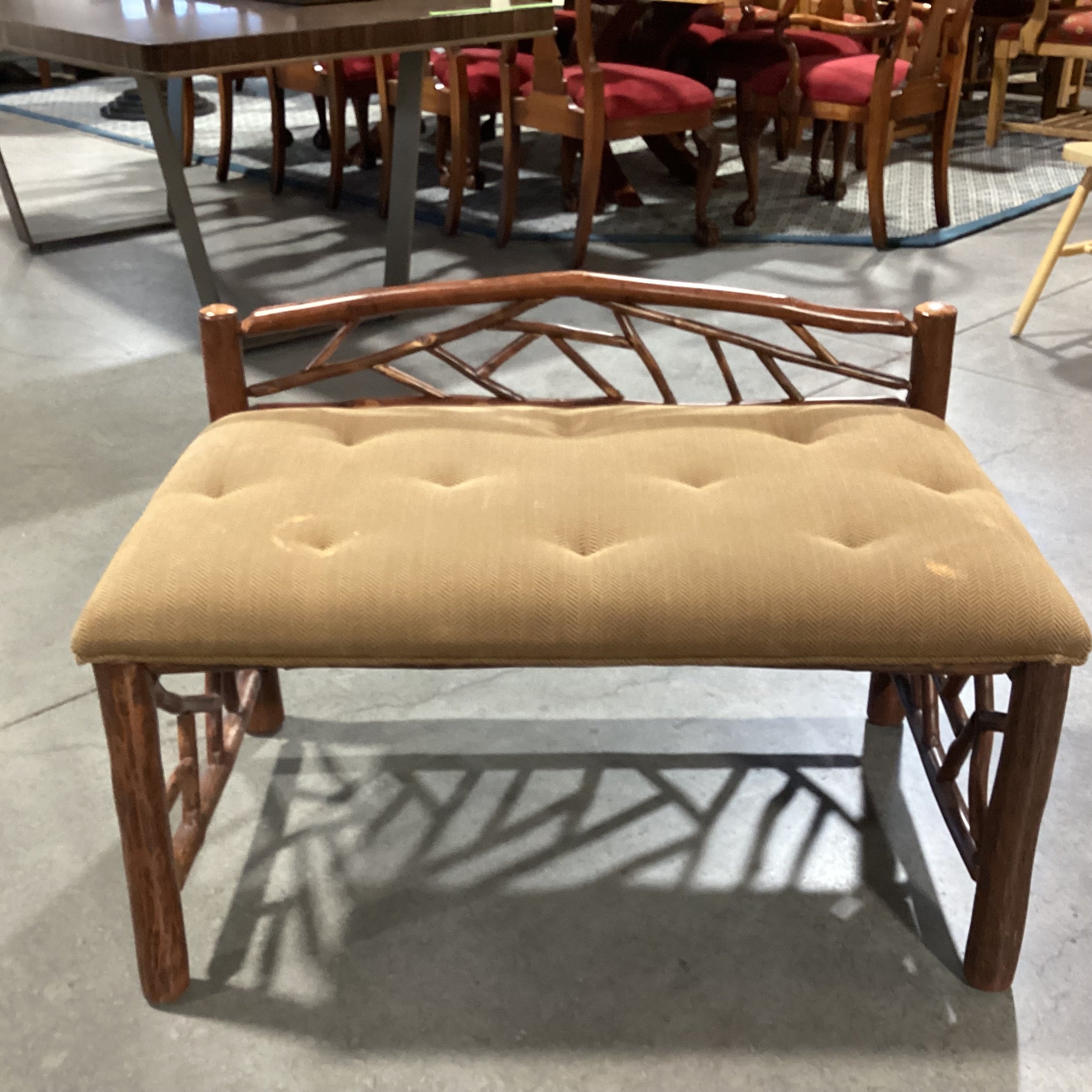 Log & Branch with Brown Upholstered Seat Bench 36"x 21"x 25"