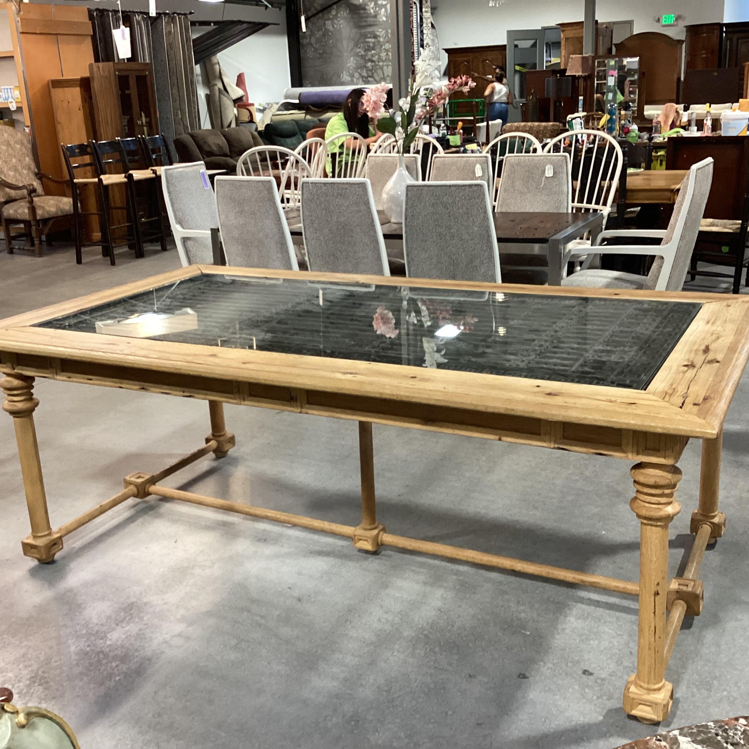 Antique Ornate Iron & Natural Carved Wood Dining Table 88"x 48"x 32"