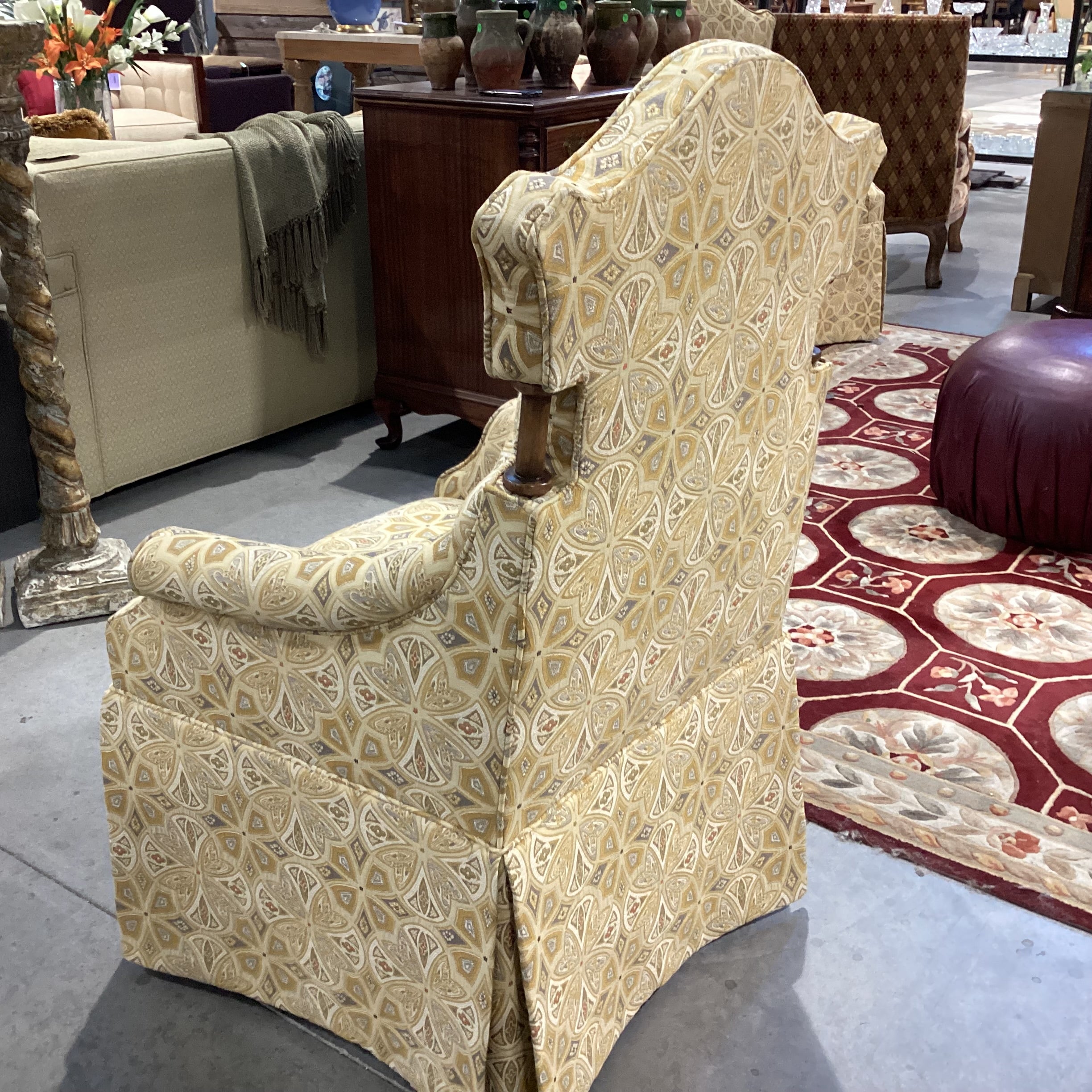 Tomlinson Erwin Gold Tones Raised Stitched Design with Wood Handles on Casters Chair 29"x 25"x 44"