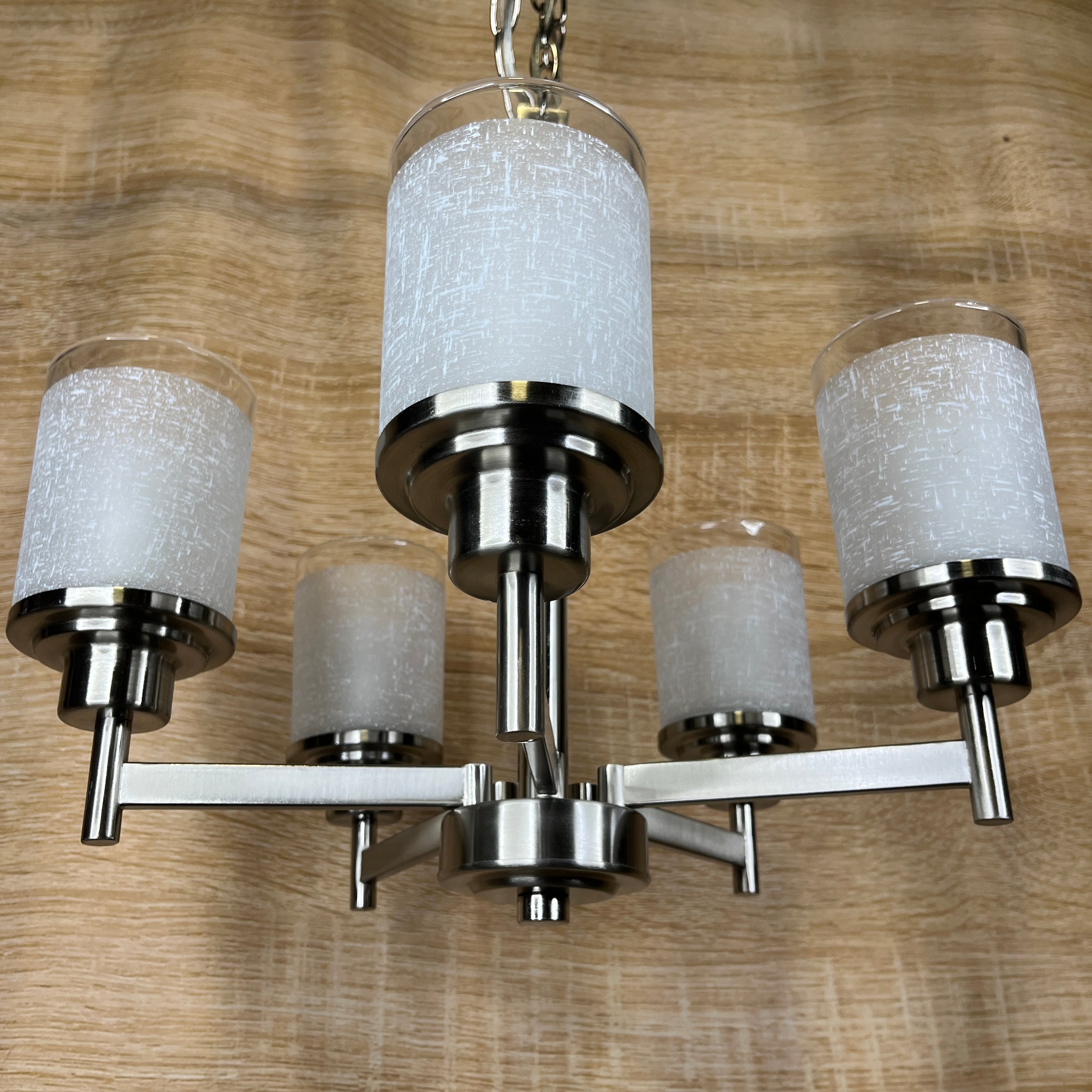 Progress Lighting Alexa 5-Light Brushed Nickel and Etched Glass Shades Chandelier 20" Diameter x 19.75" - 95"