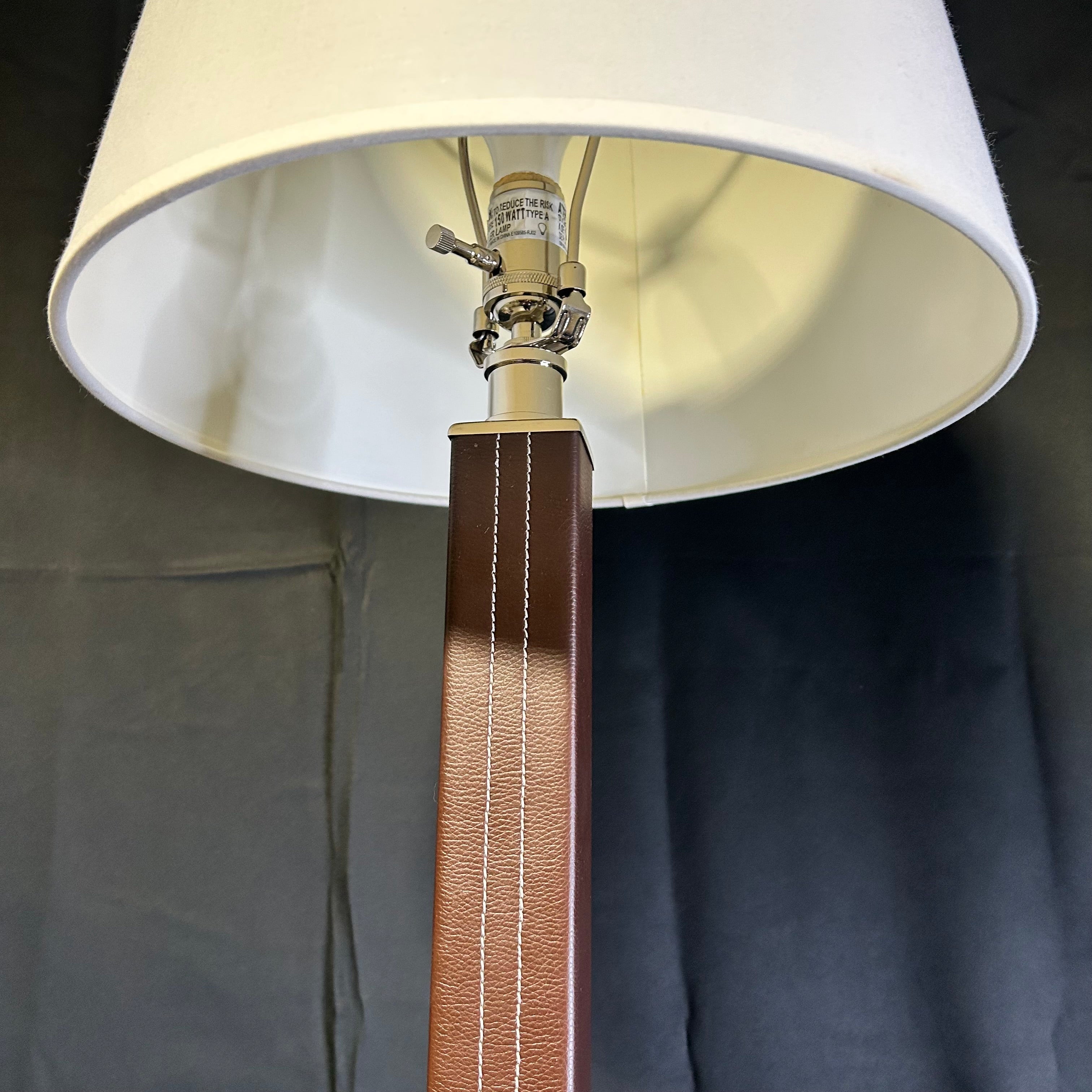 Brown Stitched Leather Floor Lamp 10"x 51"