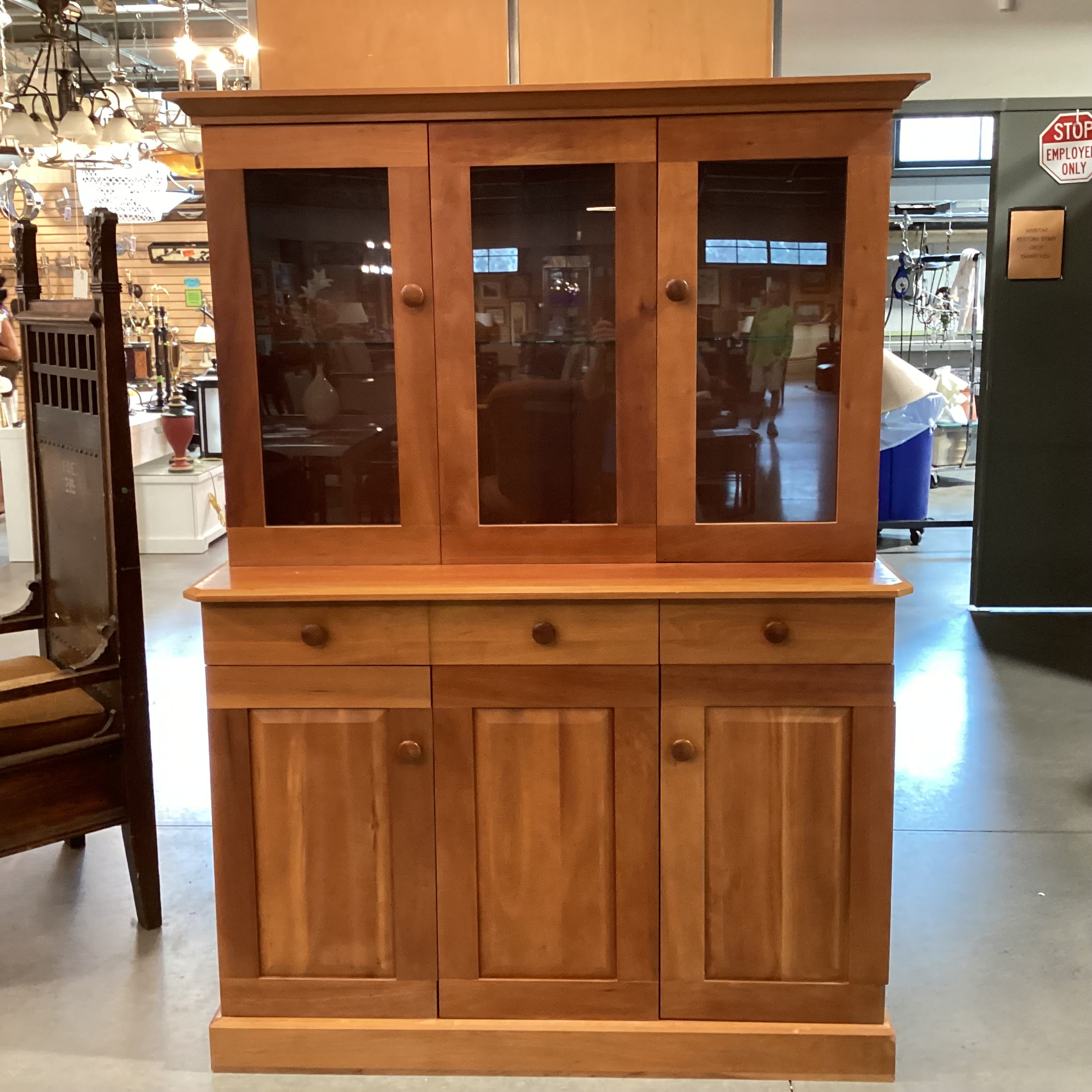Cherry Wood & Glass 2 Drawer 4 Door China Hutch 51"x 21"x 71"