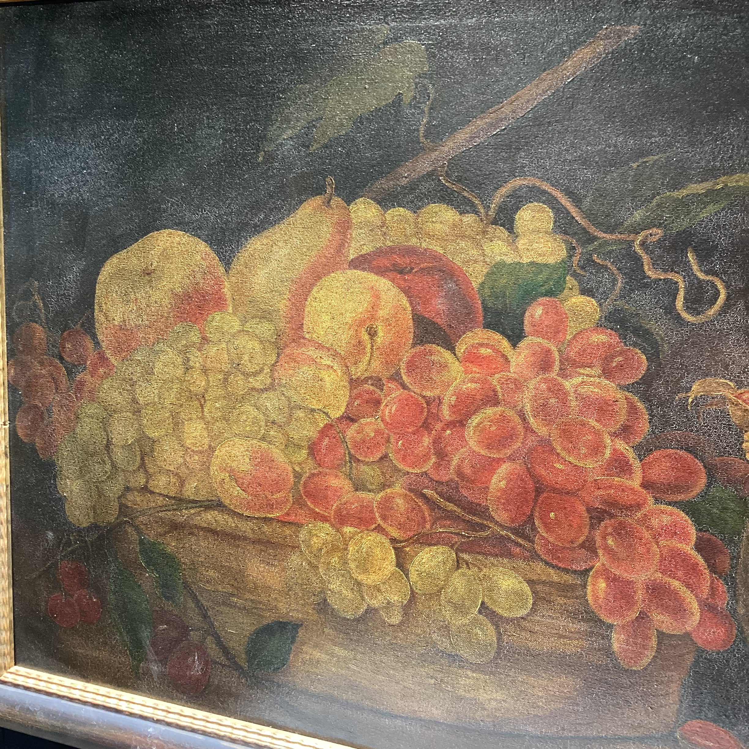 John Myers Signed Original Monkey & Fruitbowl Still Life Oil Painting 40.5" x 28.5"
