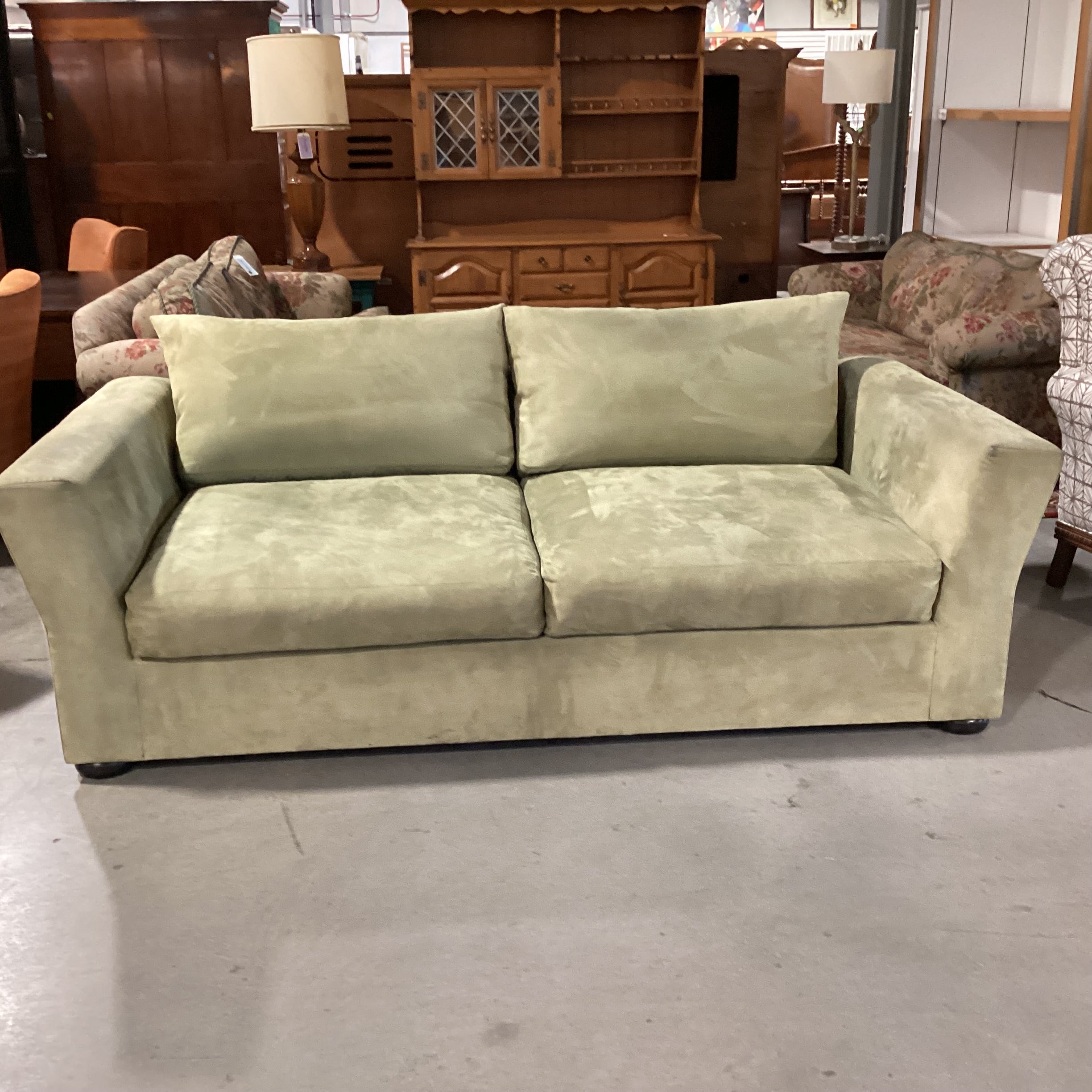 Light Sage Ultra Suede Sofa 87"x 43"x 27"