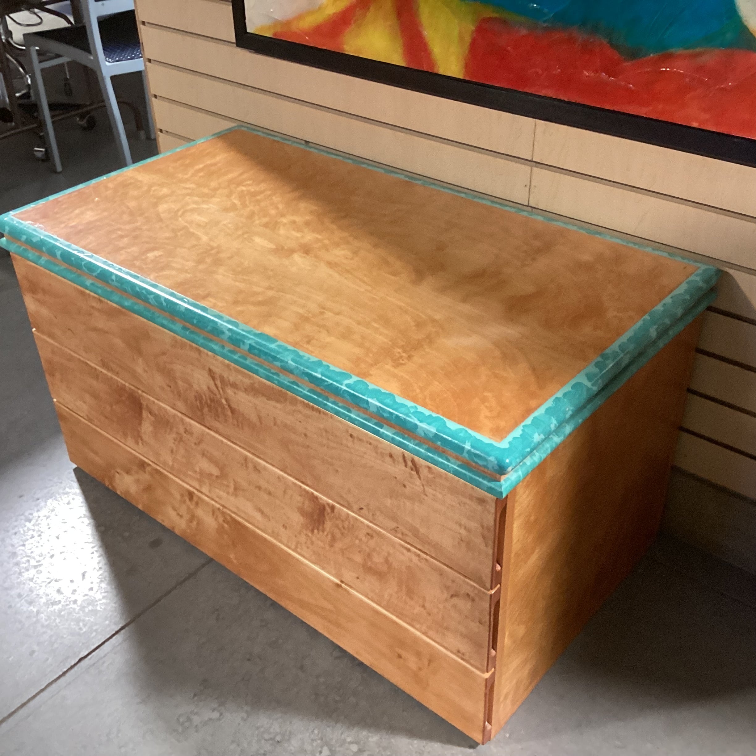 Texture Finished With Teal Edge 3 Drawer Chest 40"x 22"x 21"