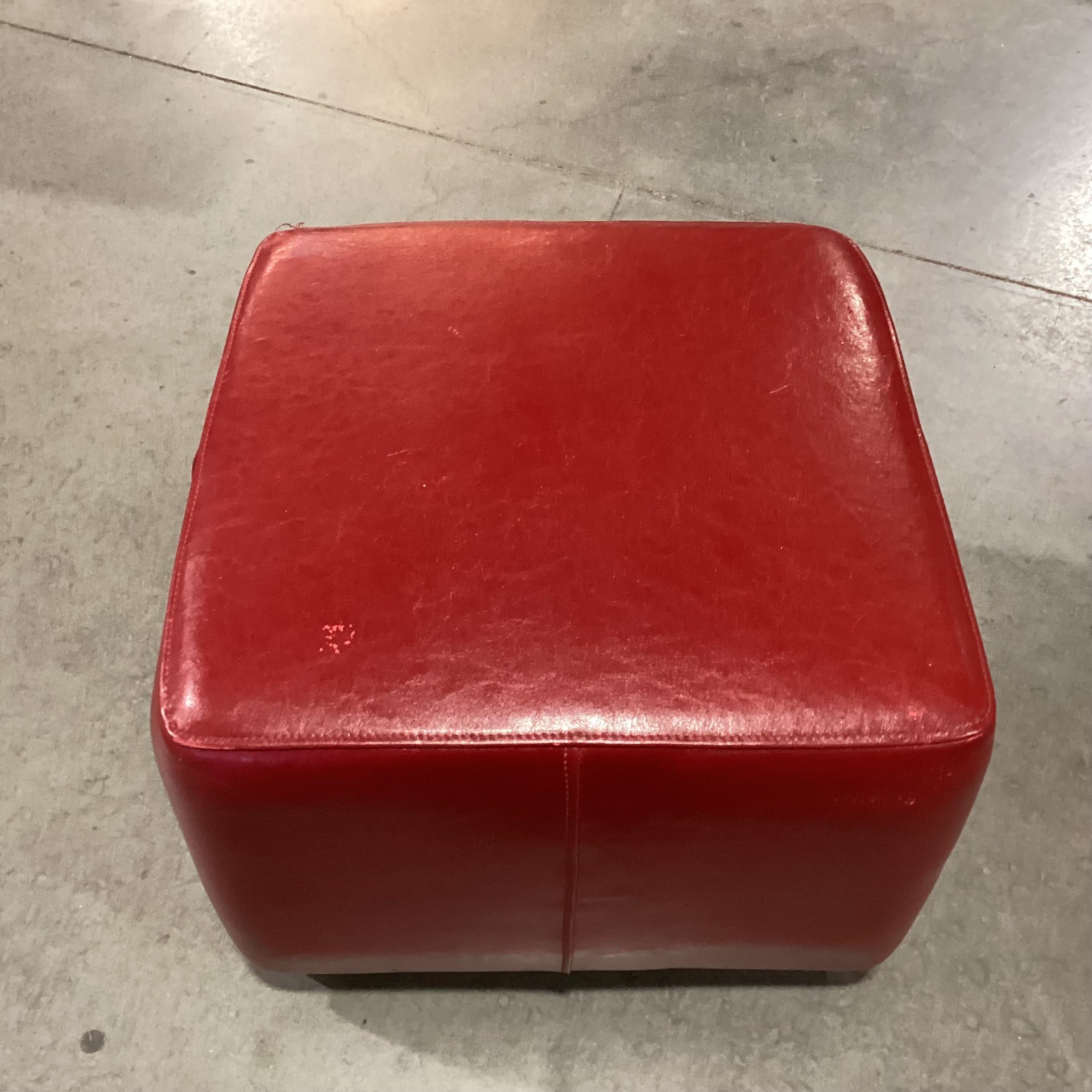 Red Leather Ottoman 21"x 21"x 16"
