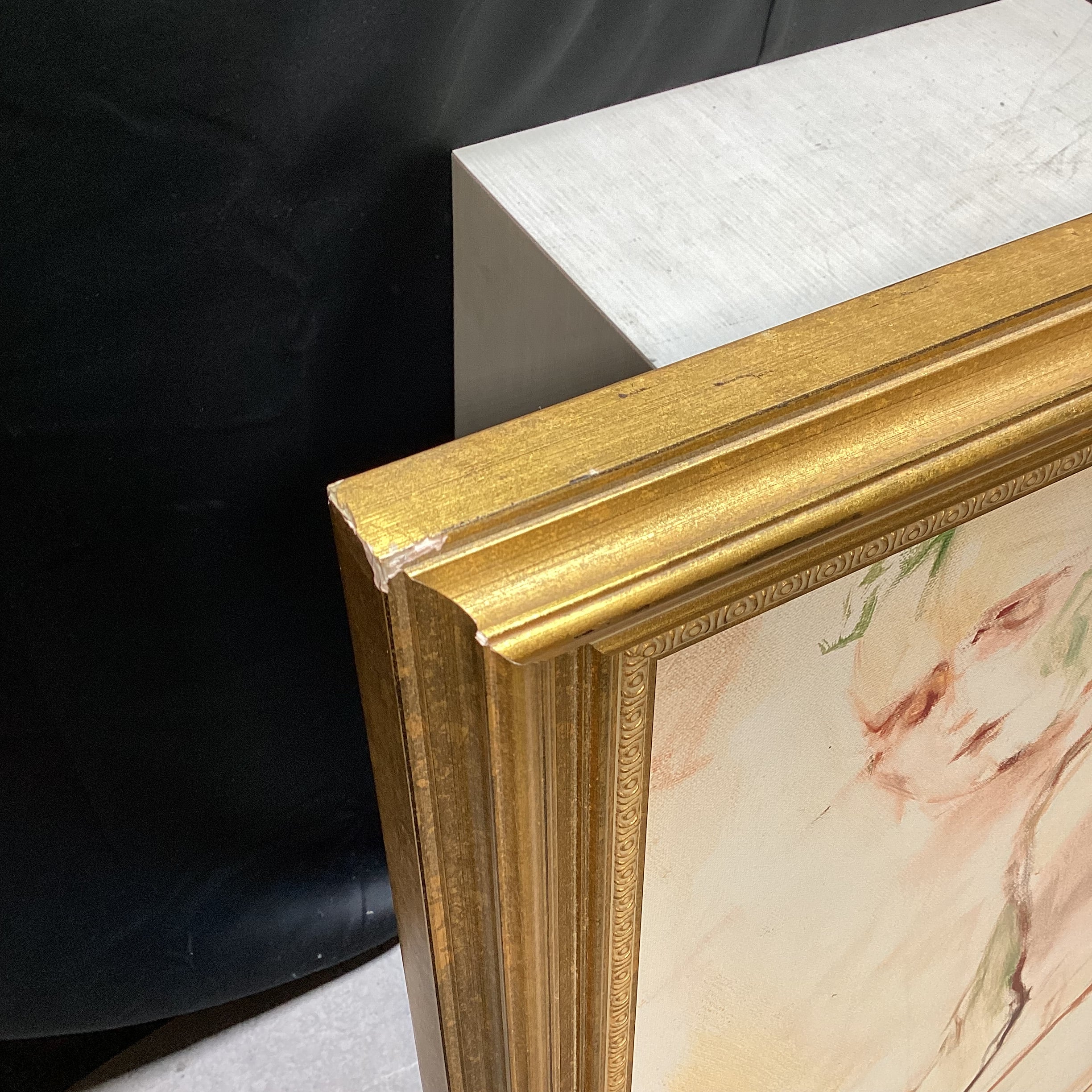 Artist Signed Figure Study Painting Print In Gold Frame 35" x 45"