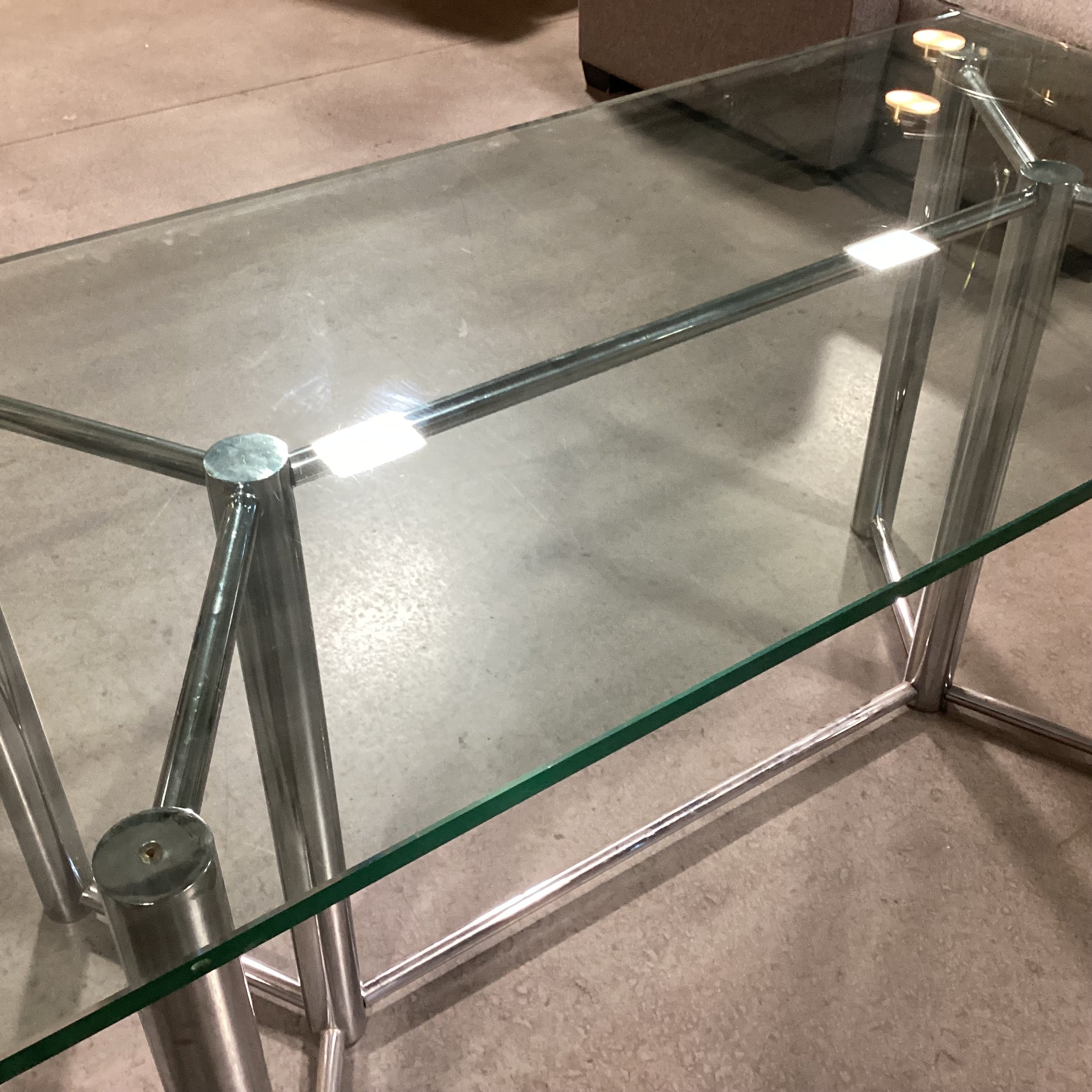 Tubular Chrome & Glass Dining Table 60"x 30"x 29"