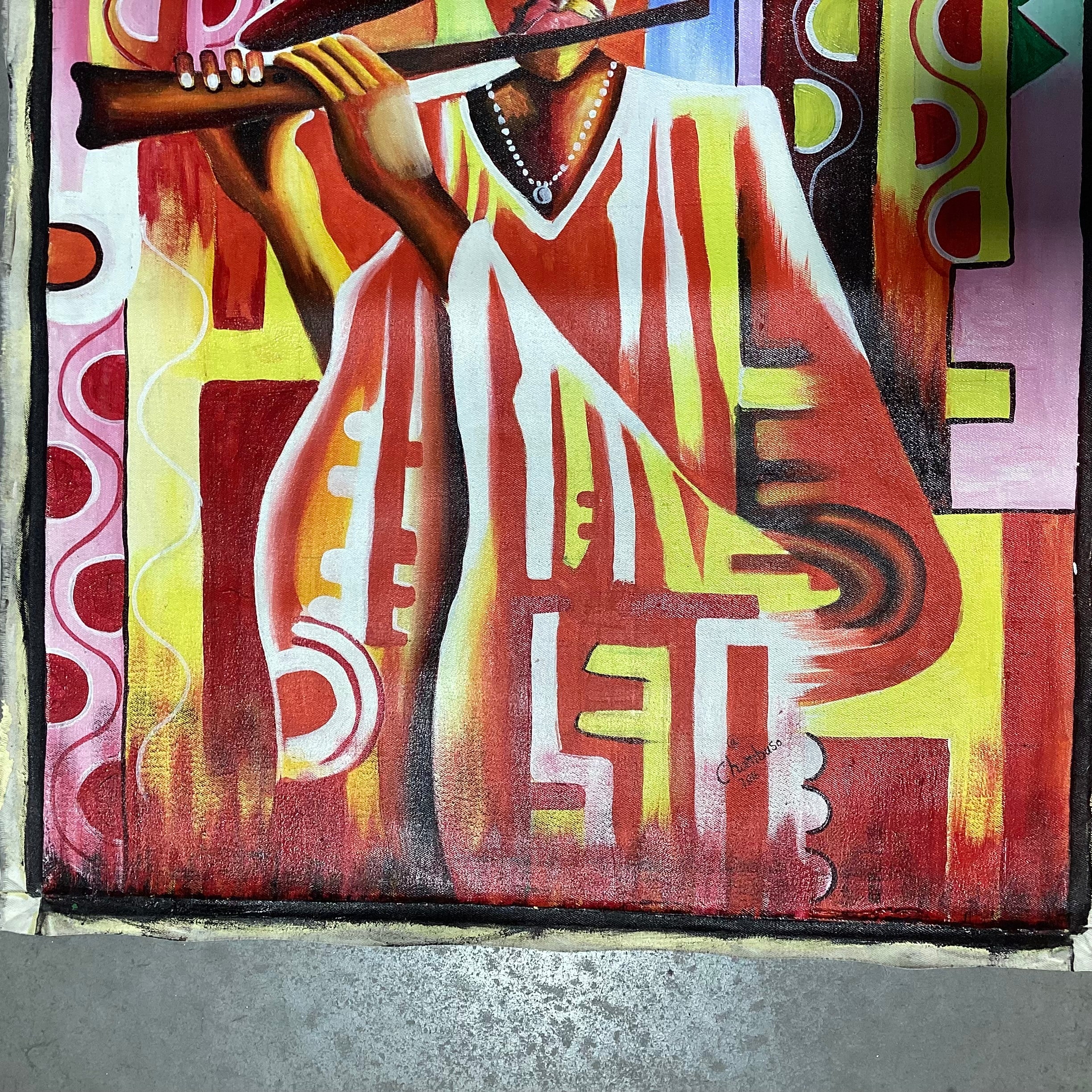 Ally Chambuso Signed/Dated Original Stylistic Portrait Unframed Canvas Painting 33 x25"