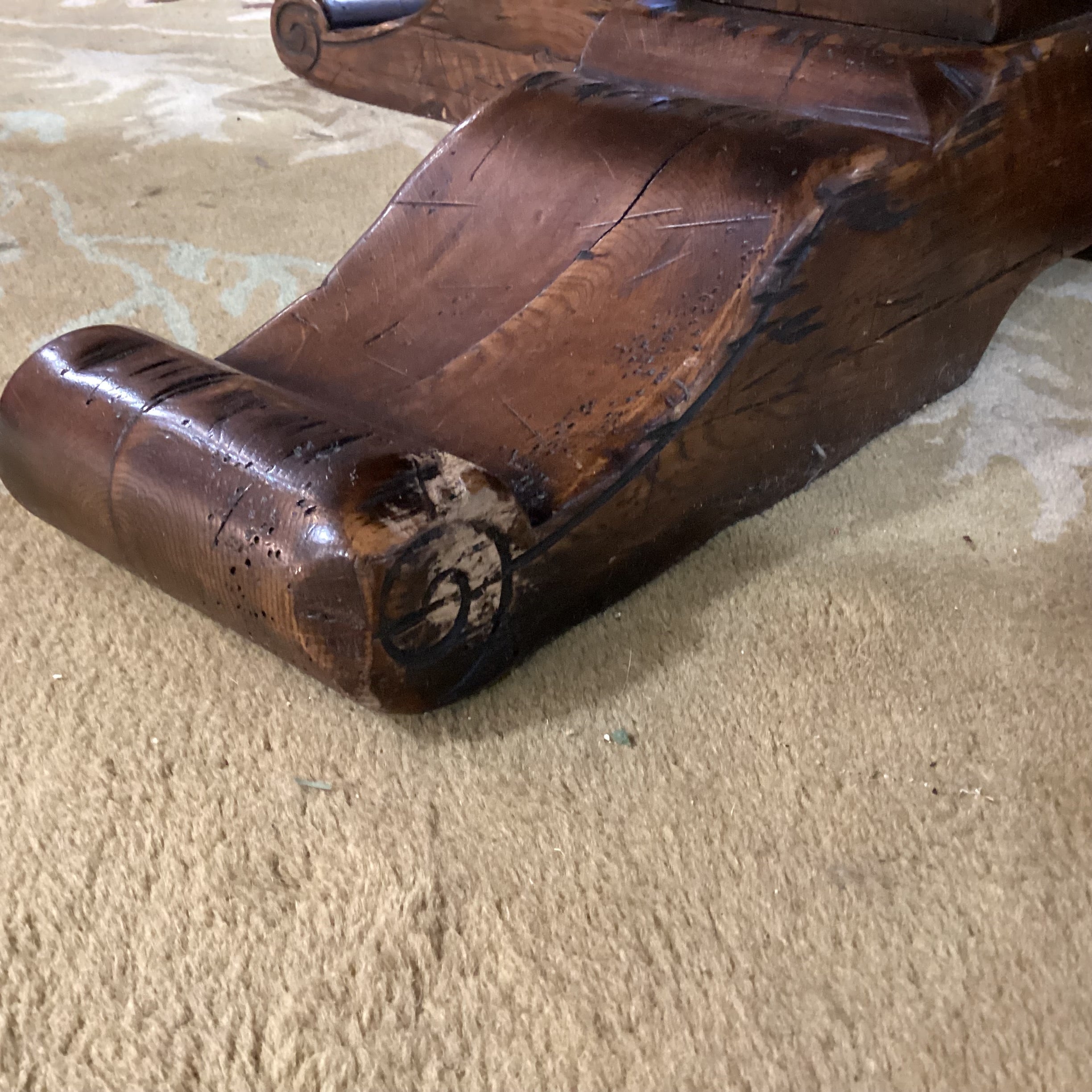 Distressed Solid Wood Finish with Carved Fleur De Lis  Detail Round Dining Table 66" Diameter x 30.5"