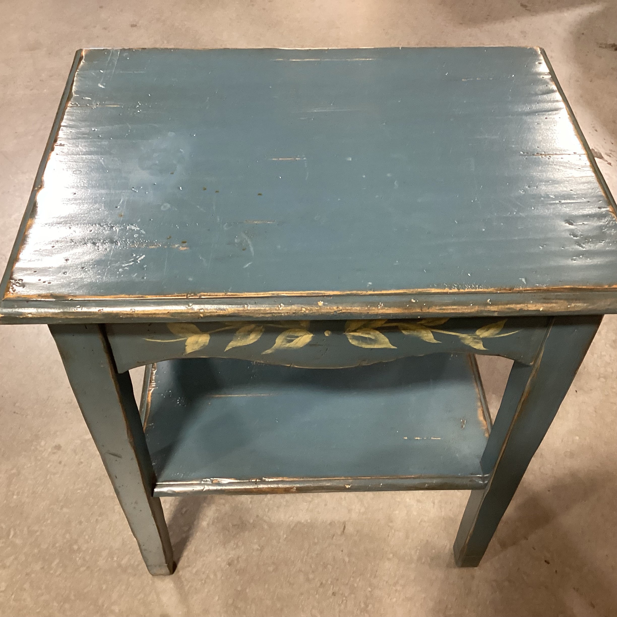 Woodland Furniture Blue Distressed Carved Wood End Table 24"x 18"x 28"
