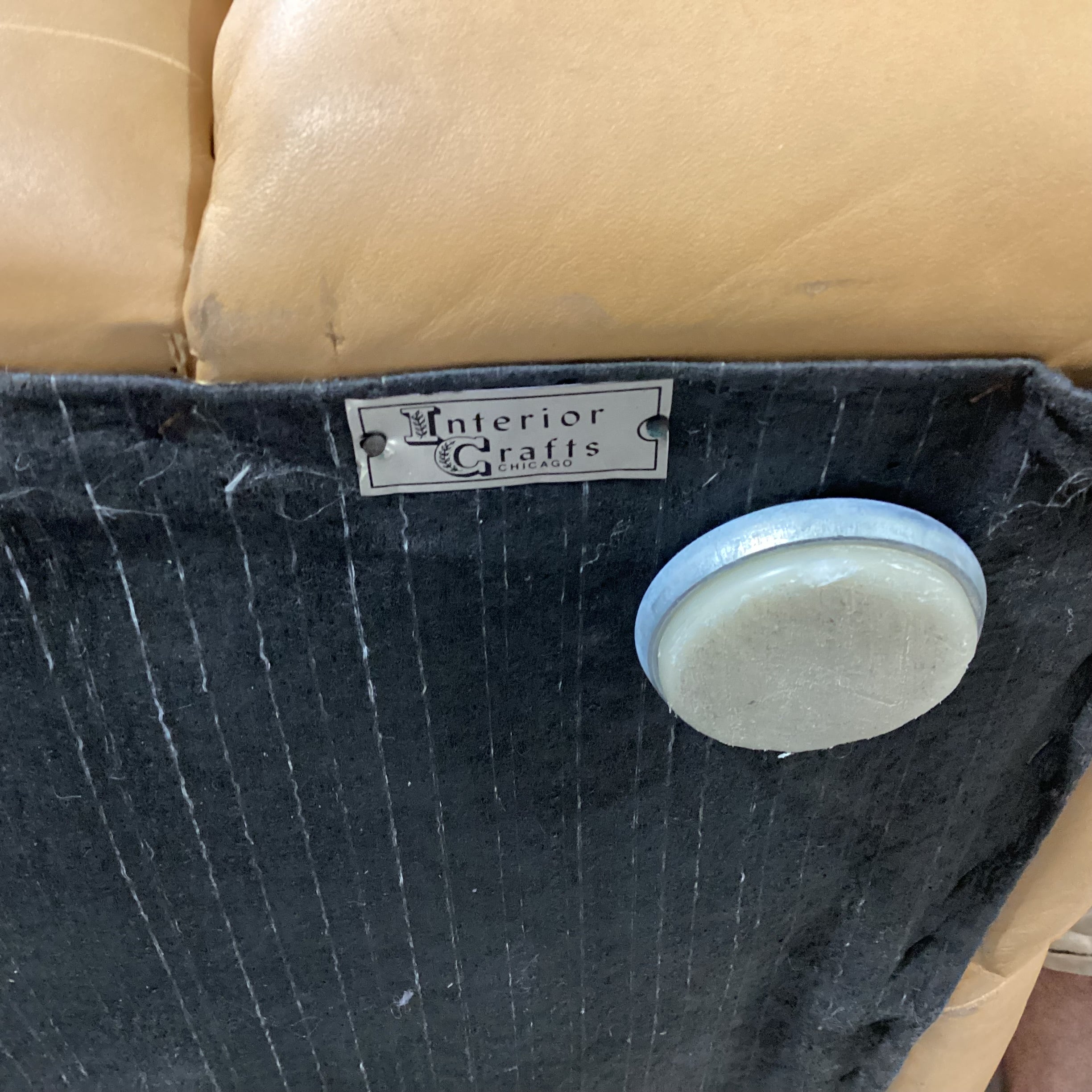 Interior Crafts Chicago Vintage Tan Leather Channel Ribbed Tufted Sofa 98"x 42"x 26"