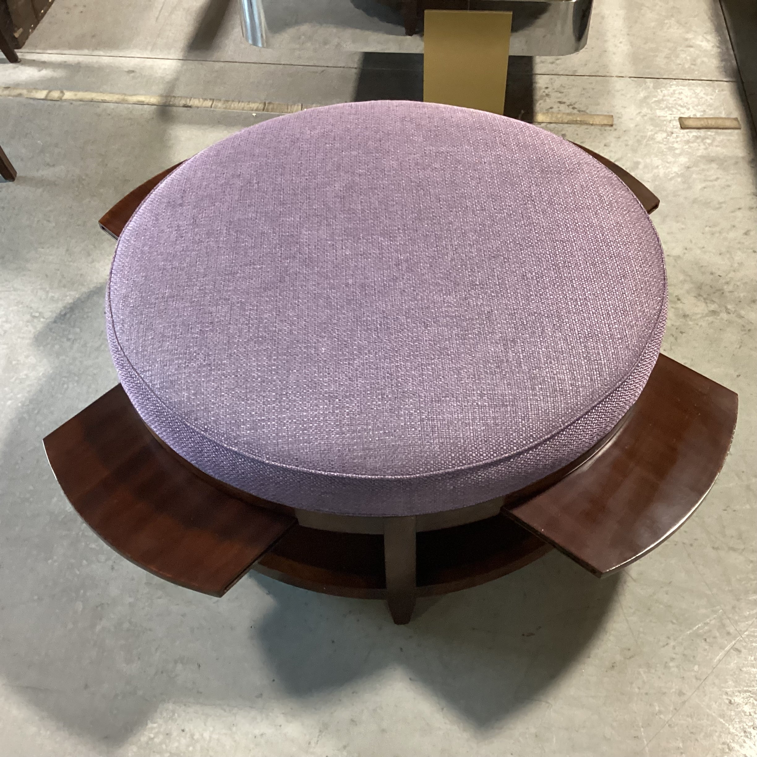 Dark Finish Wood & Plum Woven 2 Tiered with 4 Pullout Tray Sides Round Cocktail Ottoman 41" to 54" Diameter x 19"