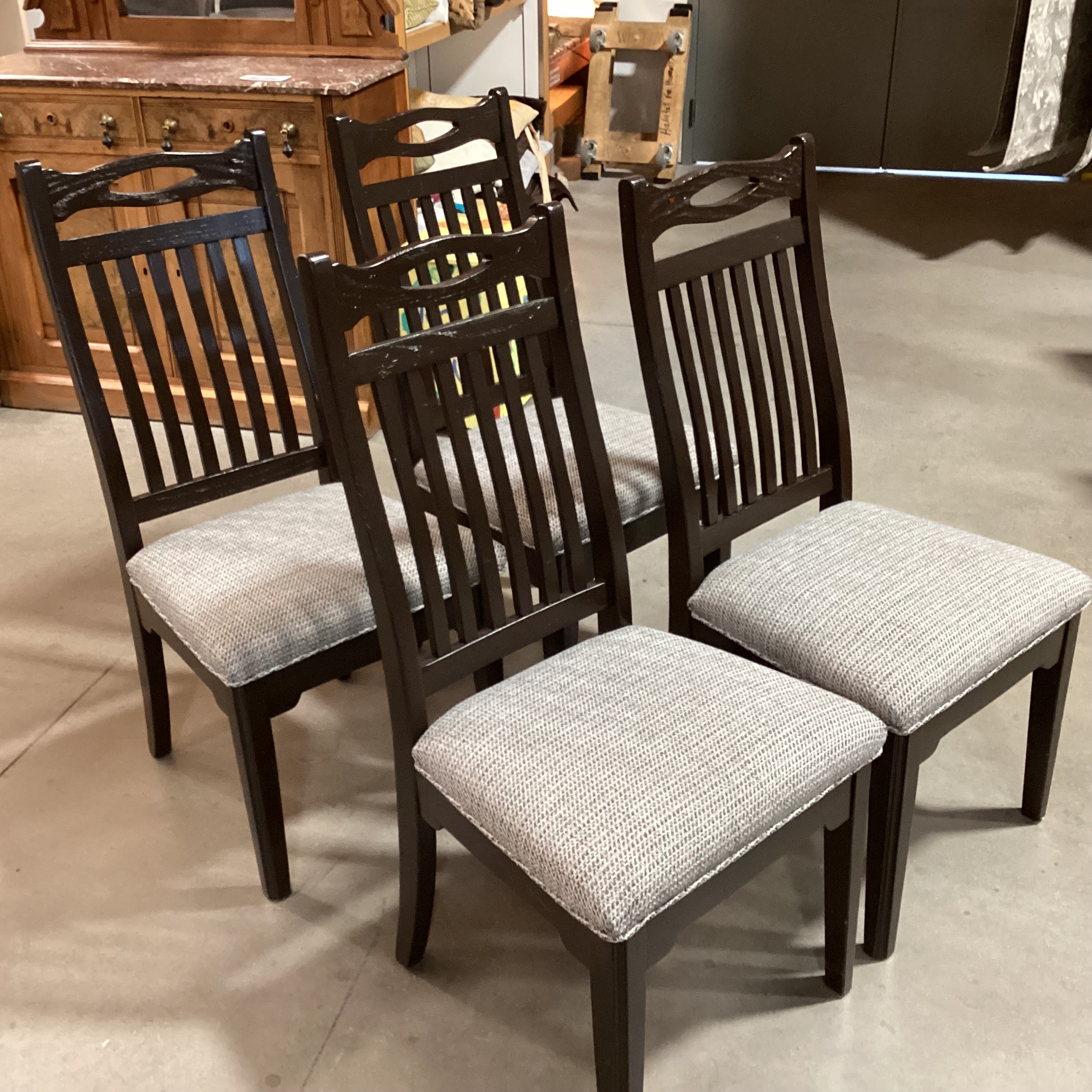 SET of 4 Dark Finish with Grey Woven Seat Dining Chairs 21"x 23"x 41"