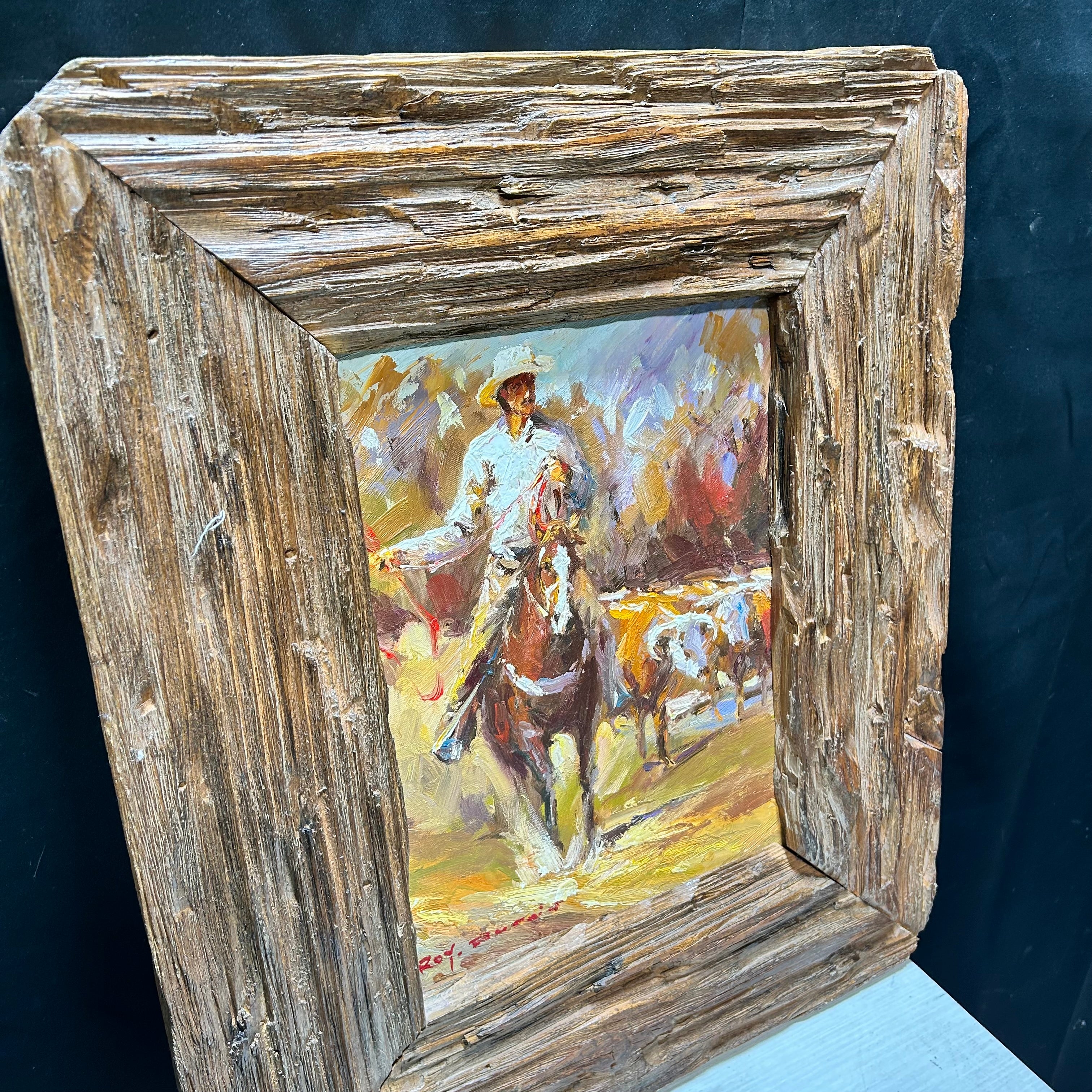 Roy Dupuis "Cowboy With Cattle" From Royal Street Fine Art 21.5x 25"