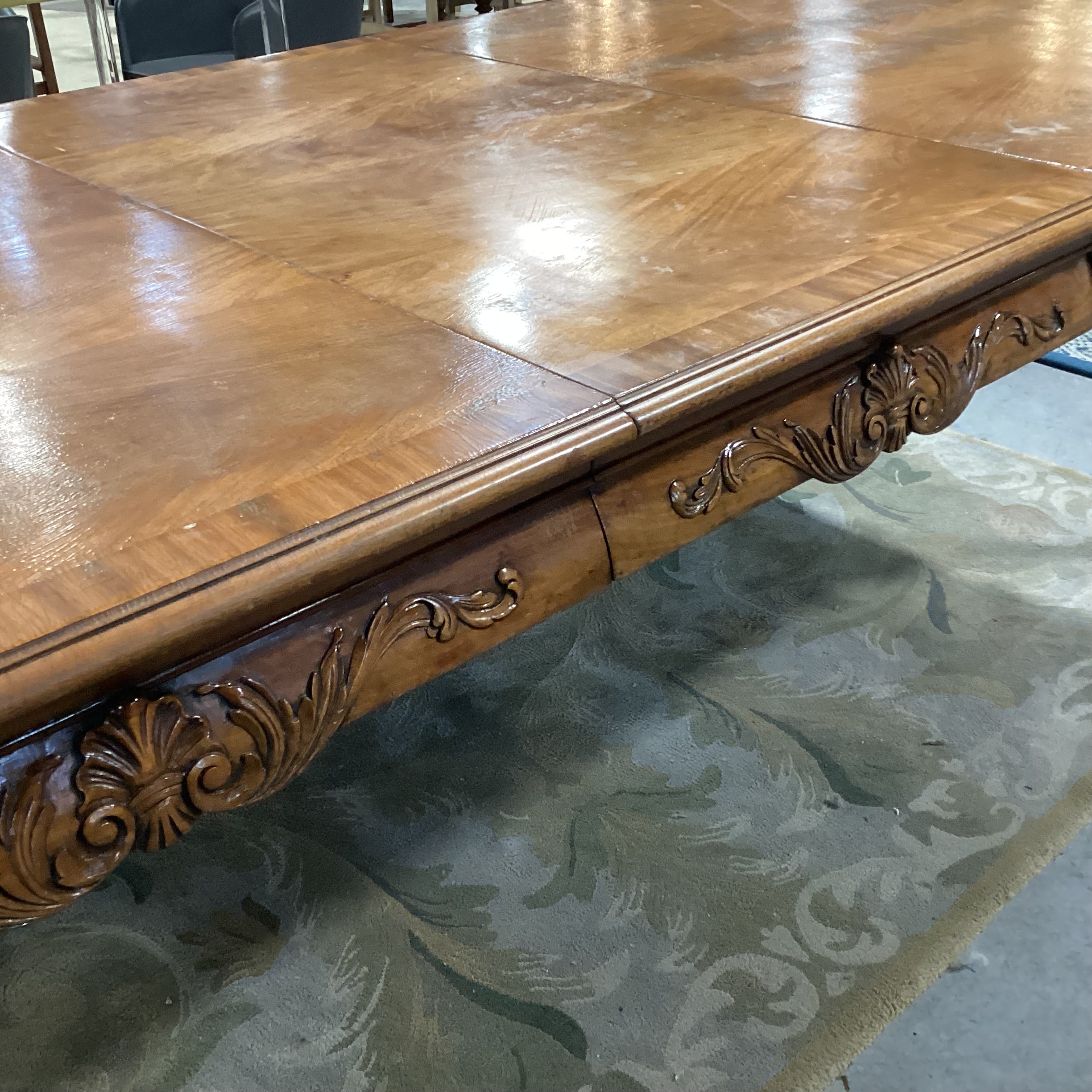 Ornate Carved Wood 1 Leaf Dining Table 72" to 97"x 45"x 30"
