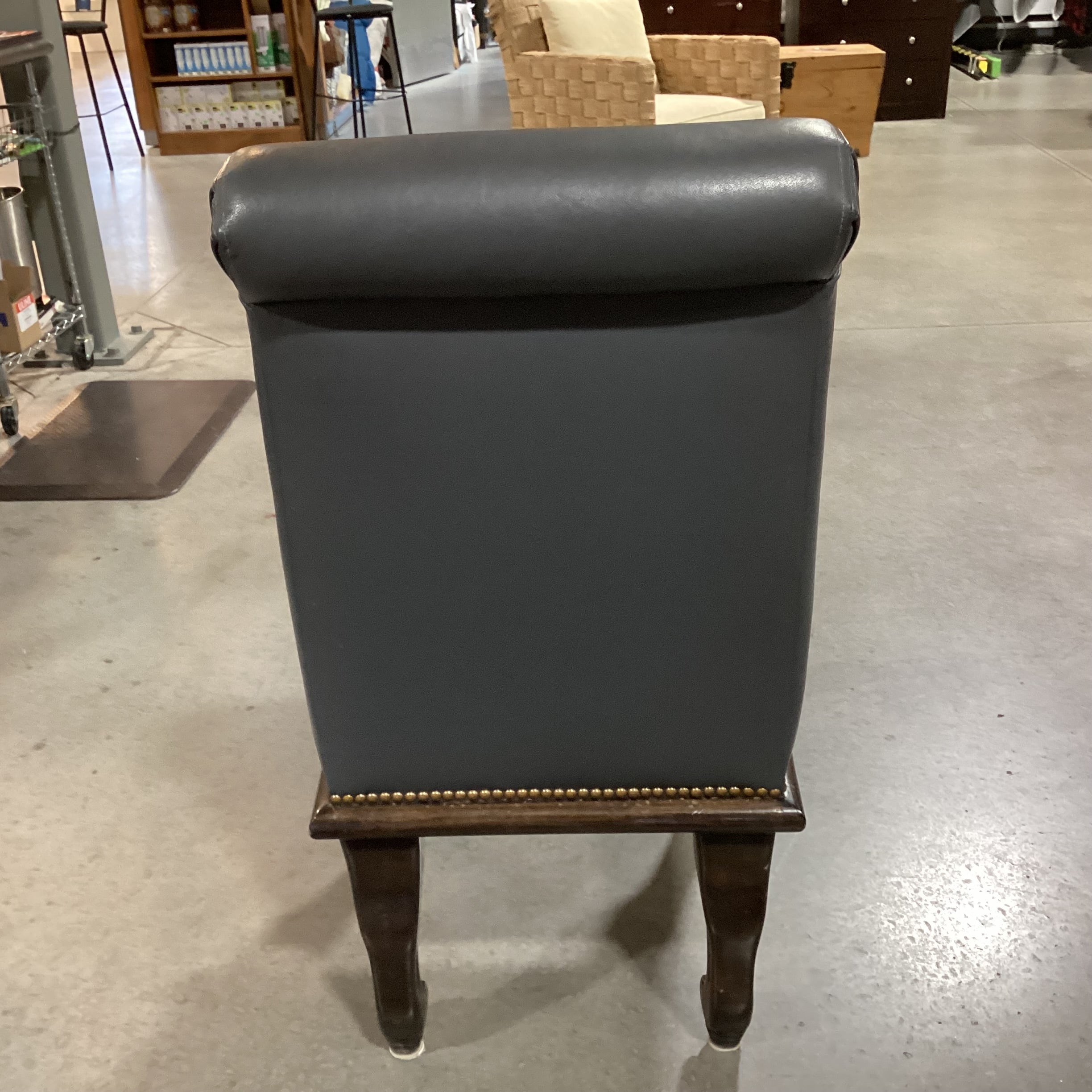 Grey Leather Nailhead & Dark Finished Wood Chair 22"x 26"x 41"
