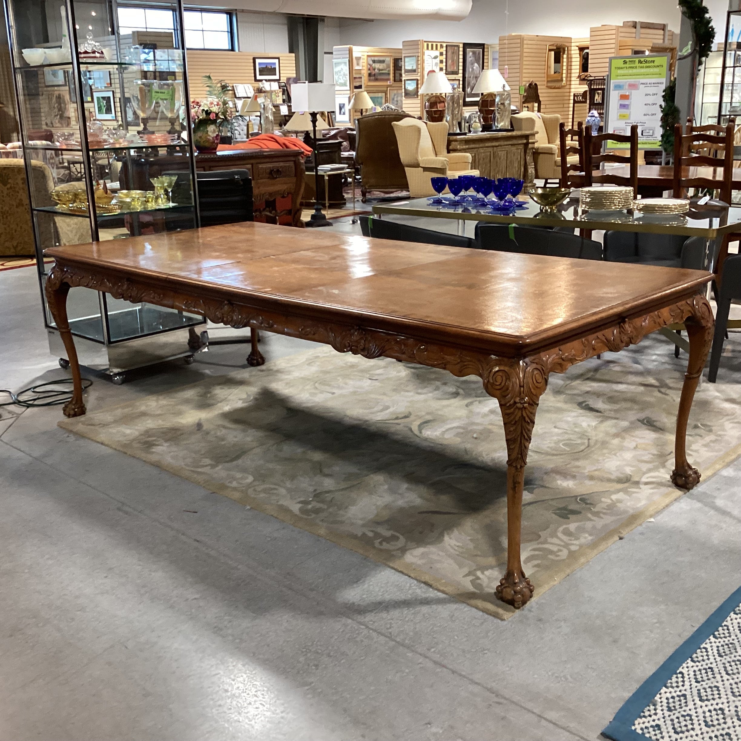 Ornate Carved Wood 1 Leaf Dining Table 72" to 97"x 45"x 30"
