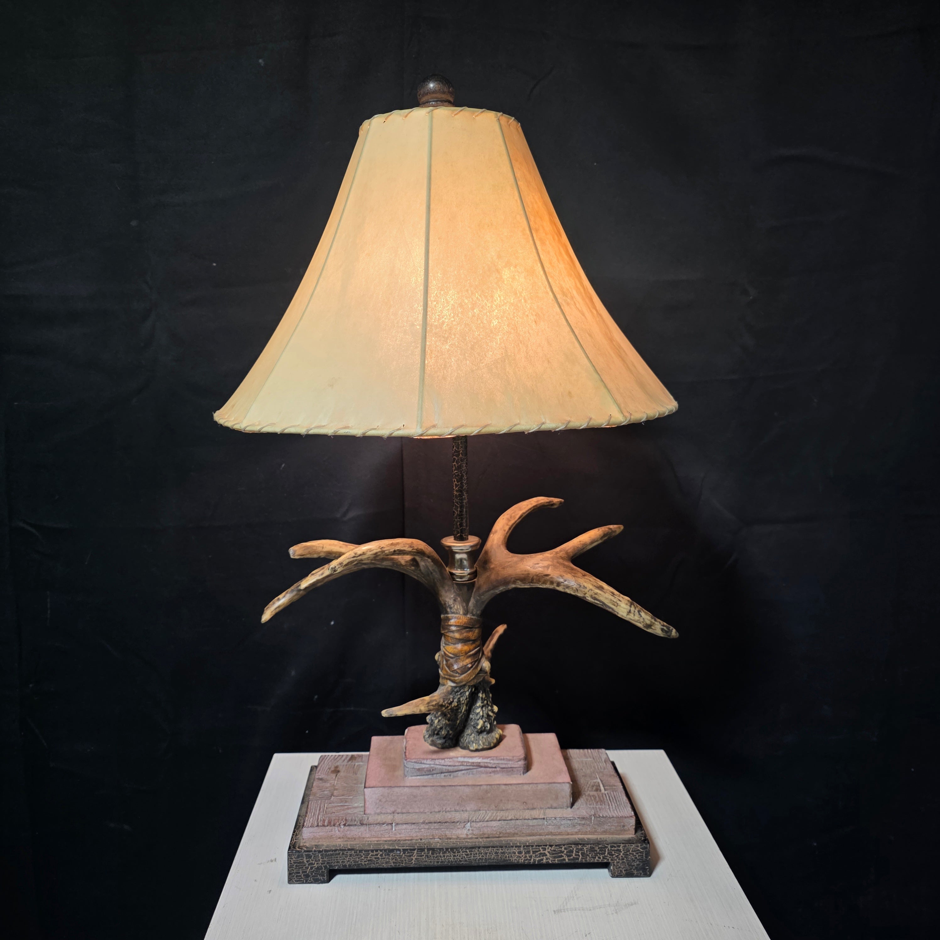 Real Antler Table Lamp with Rawhide Shade17"x9"x32"
