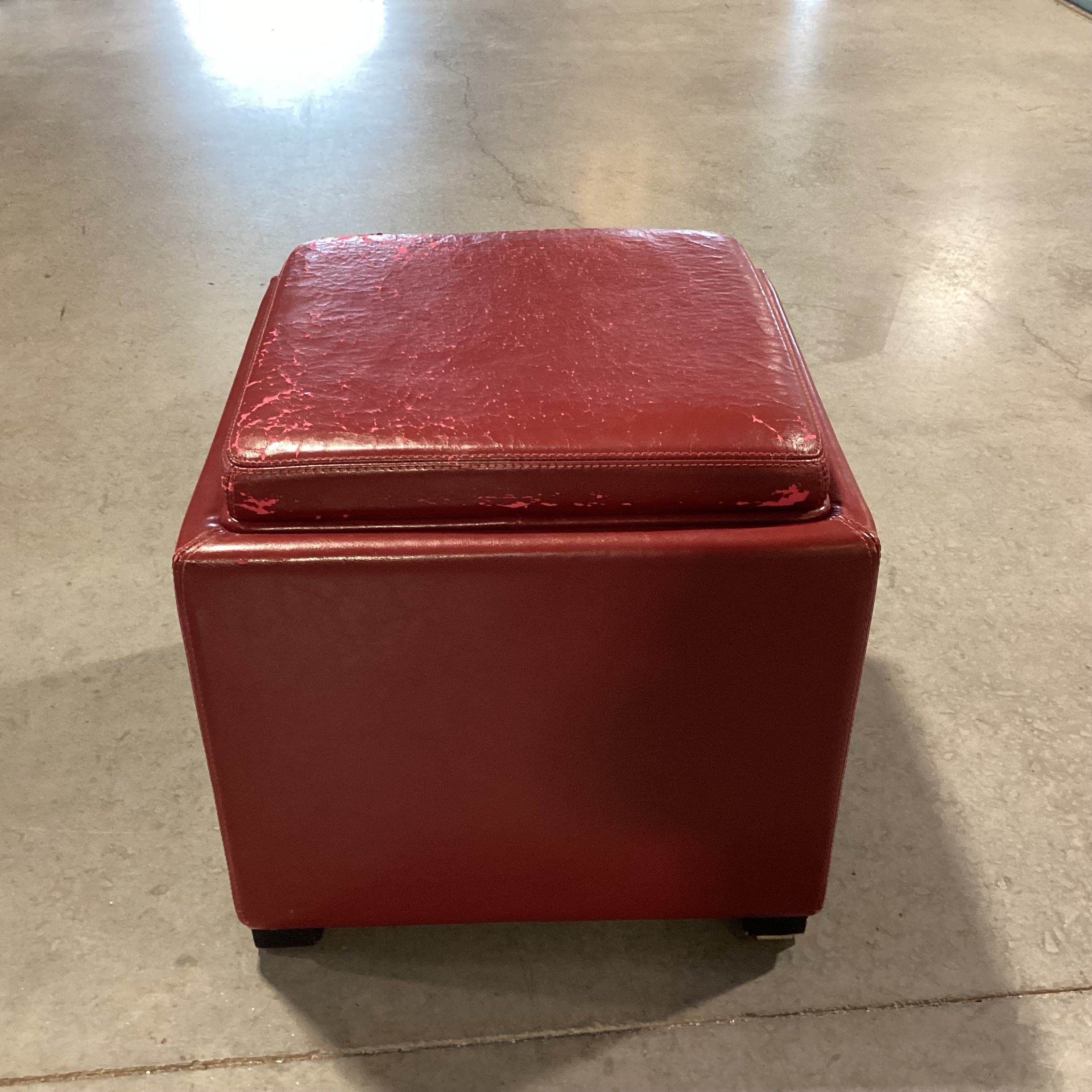Red Leather Flip Top to Tray Storage Cube Ottoman 18"x 18"x 18"