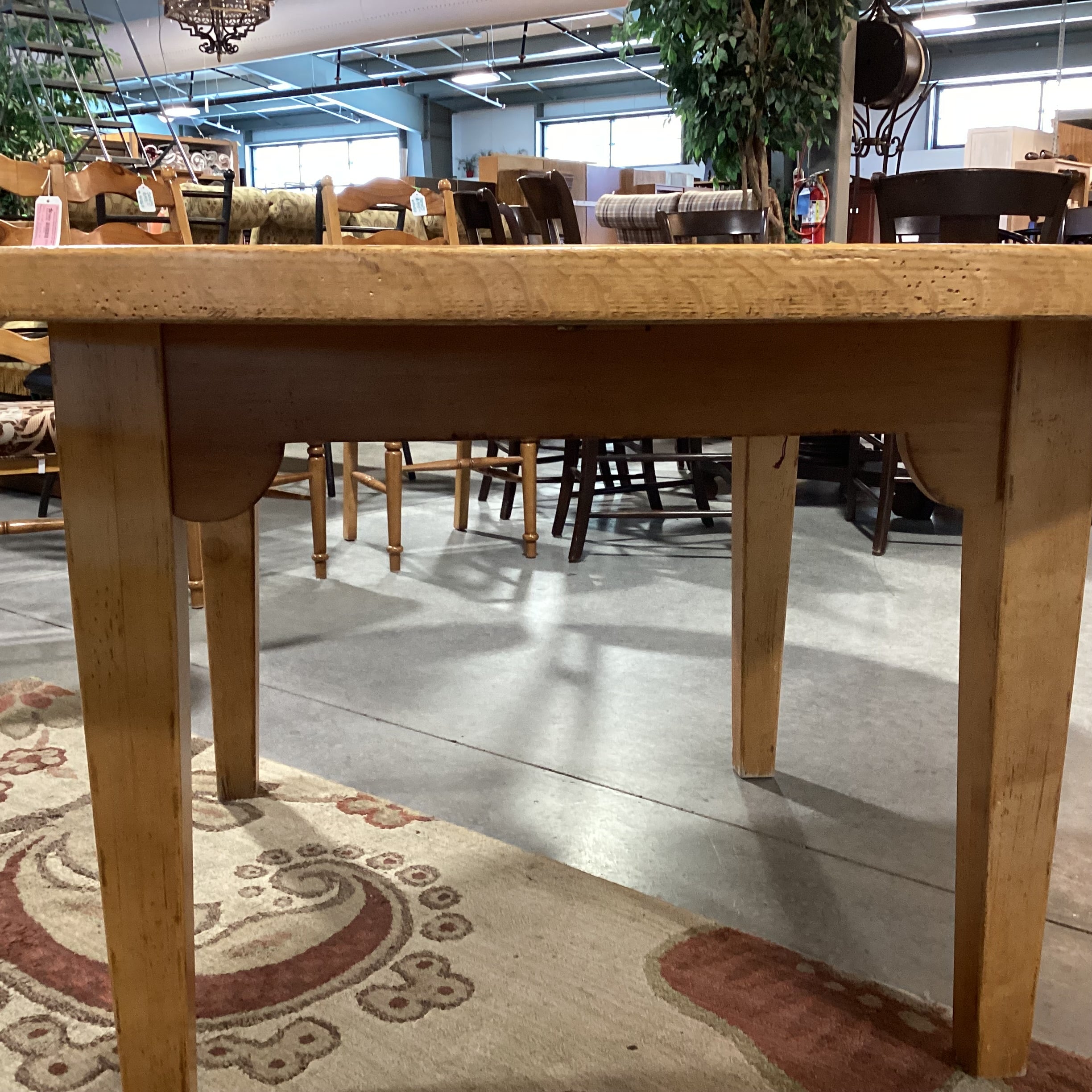 Round Light Distressed Plank & Carved Wood Dining Table 68" Diameter x 30"