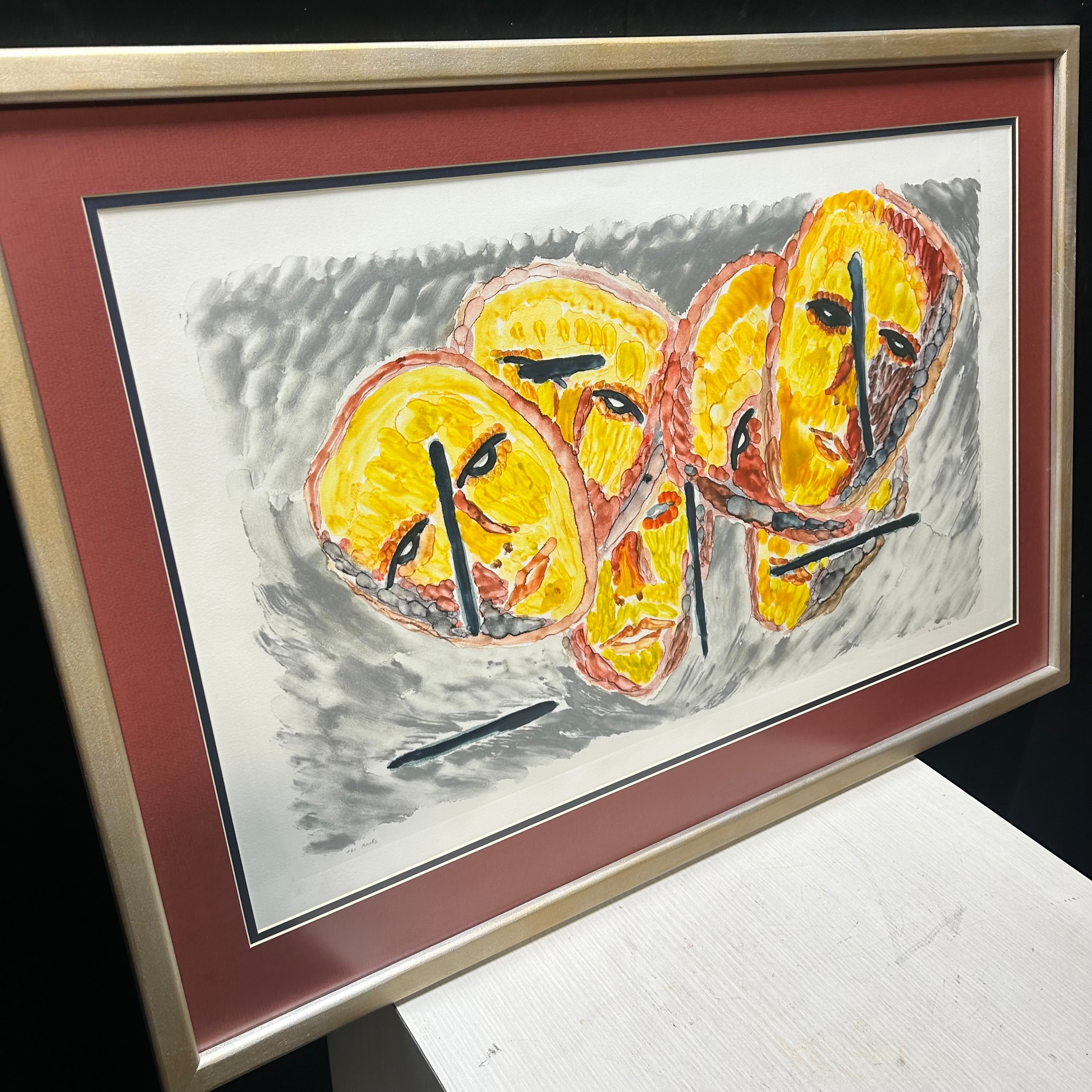 A. Coleman 1993 Water color "The Masks" 34.5"x 23.5"
