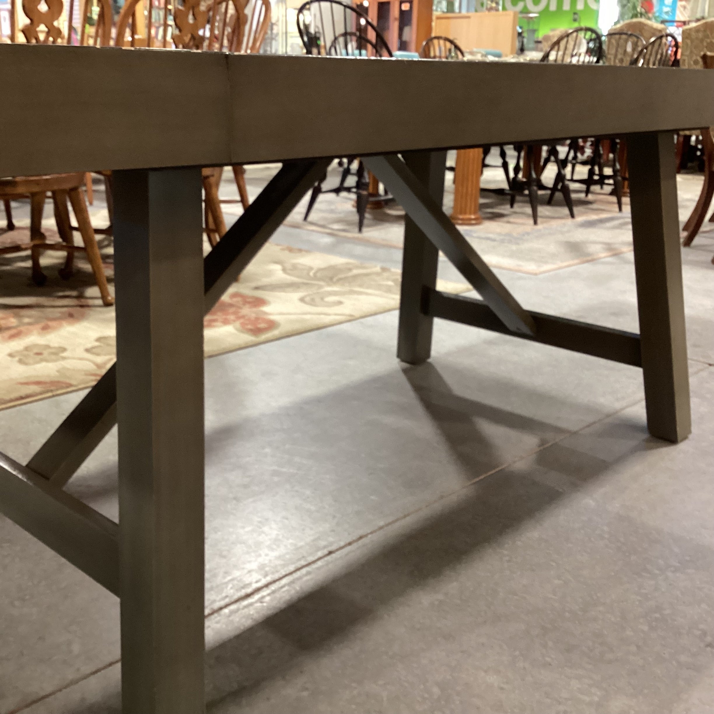 Standard Furniture Grey Finish Trestle & 2 End Leaves Dining Table 95"x 42"x 30"