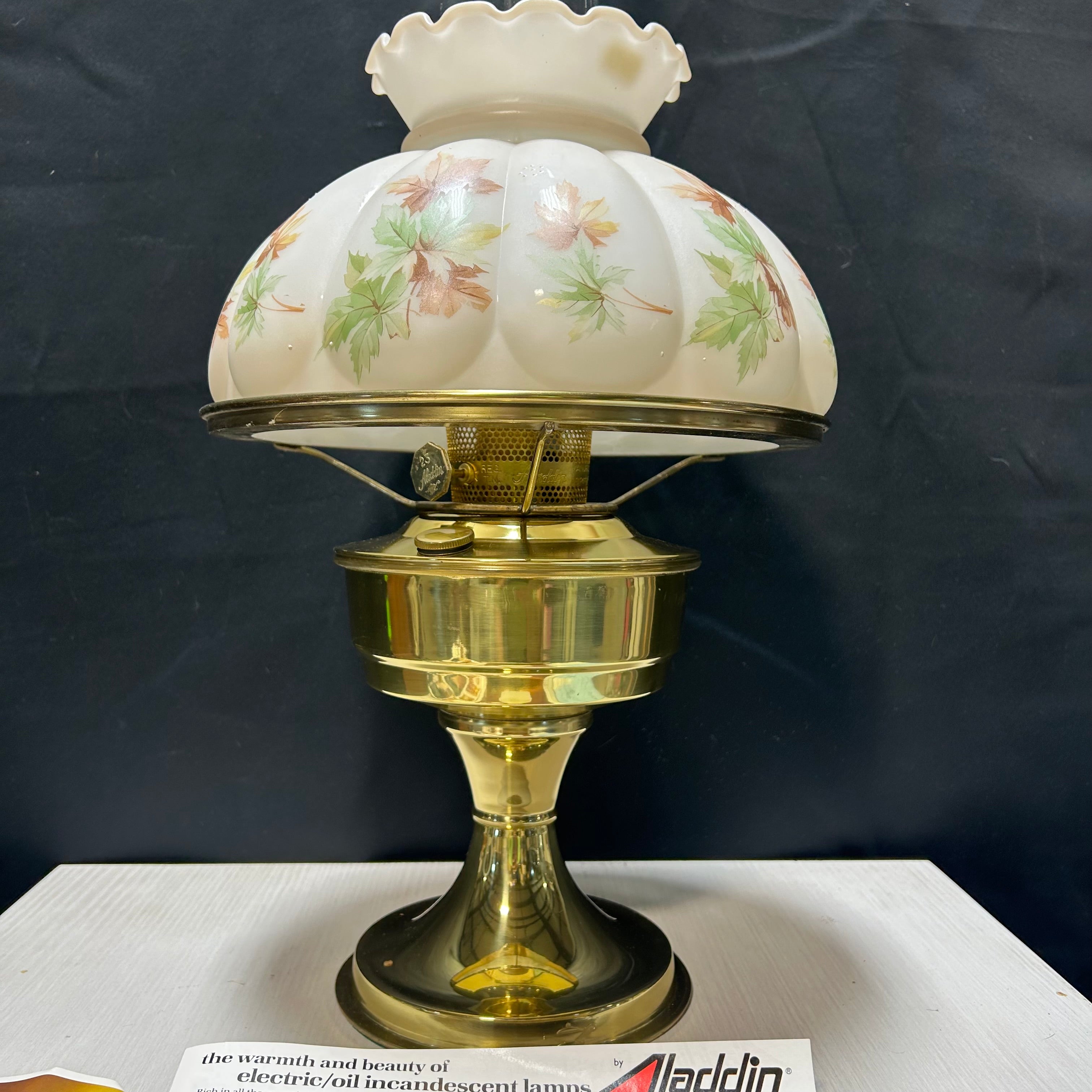 Vintage Aladdin New Out Of Box Kerosene Lamp  & Floral Milk Glass 10"x 27"