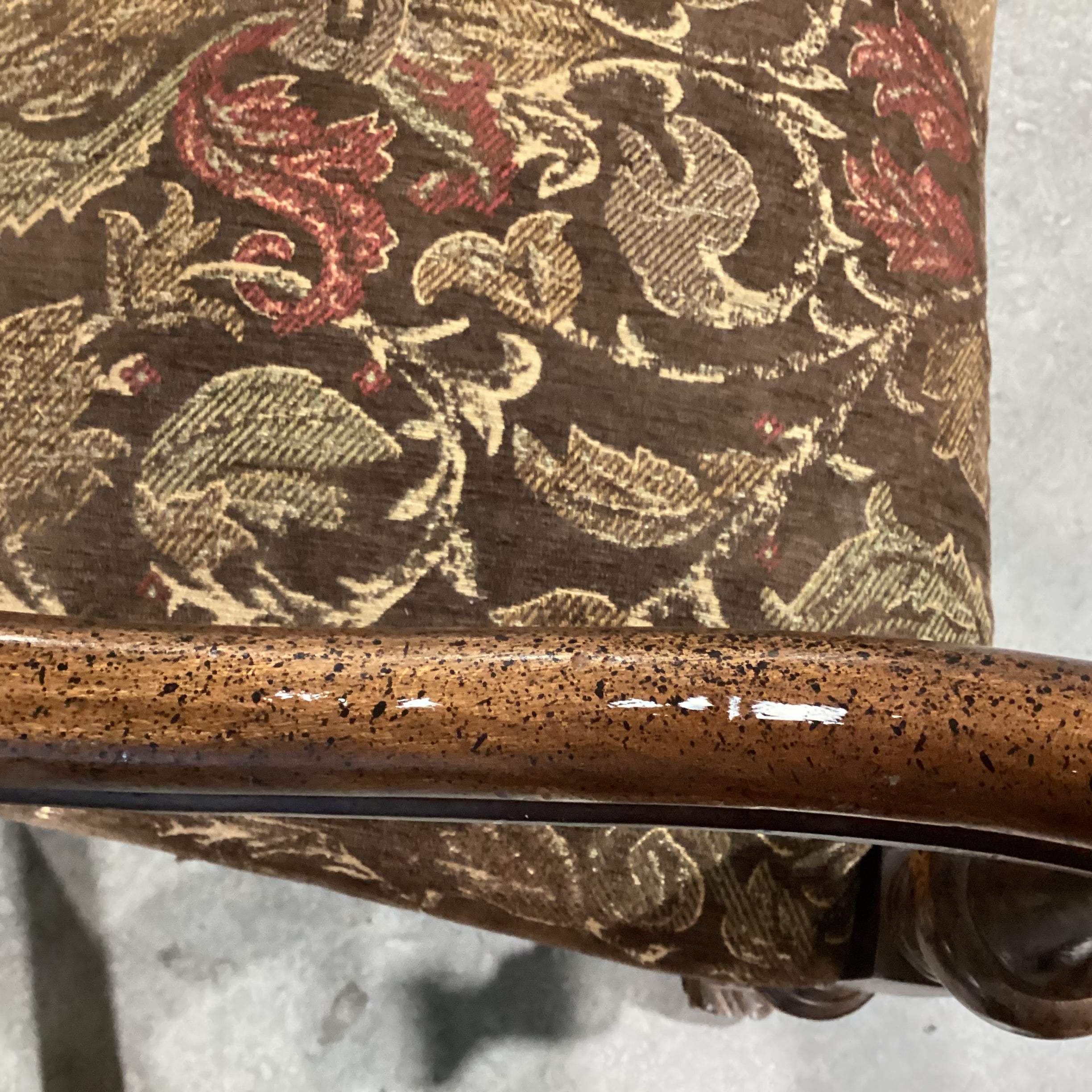 Wesley Hall Ornate Carved Wood & Brown Gold Floral Chair 33"x 33"x 53"