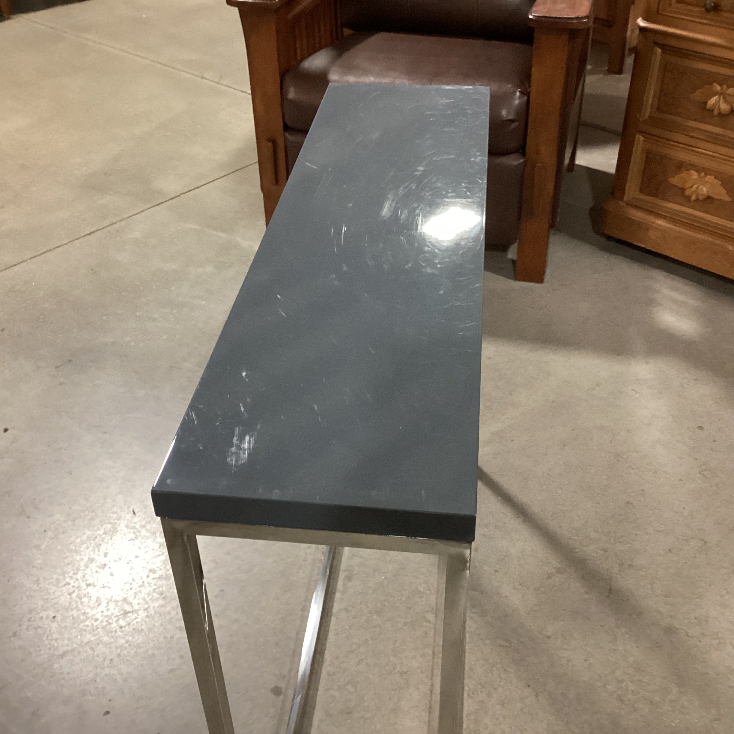 Grey Lacquer Laminate & Chrome Sofa Table 35.5"x 10"x 30"