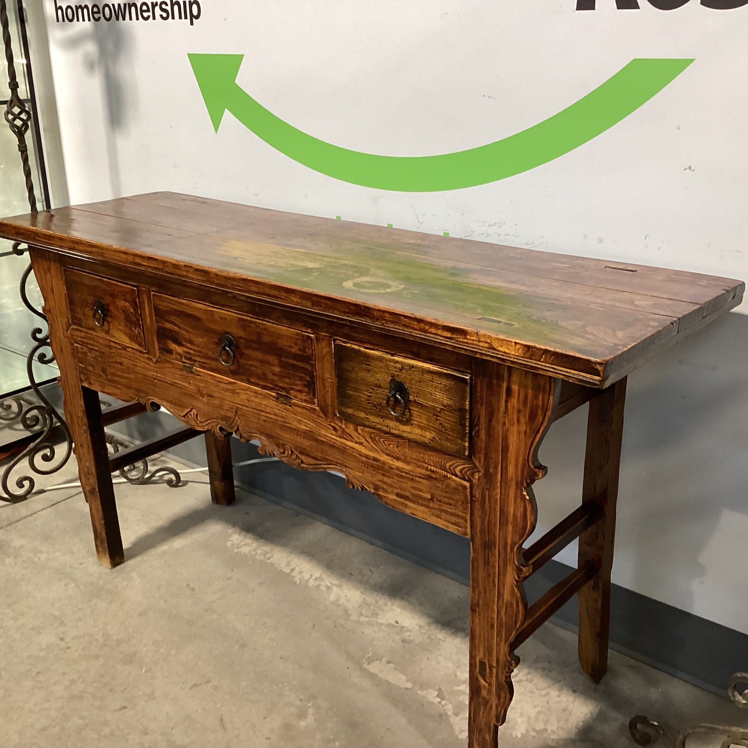 Vintage Antique Asian Carved Wood 3 Drawer Console Sofa Table 61.5"x 20"x 35"
