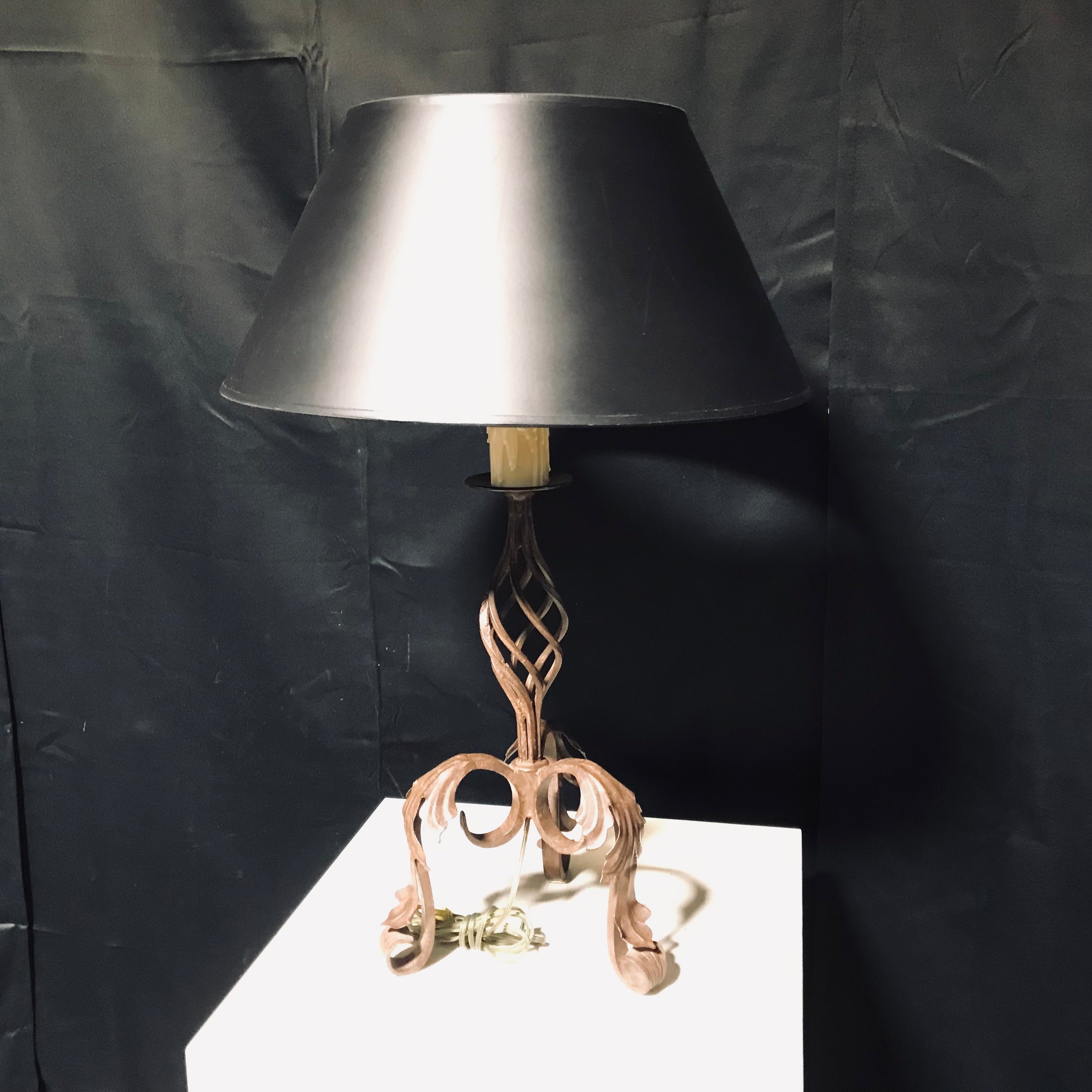 Ornate Iron With Candle And Black Shade Table Lamp Base 11" Height 30"