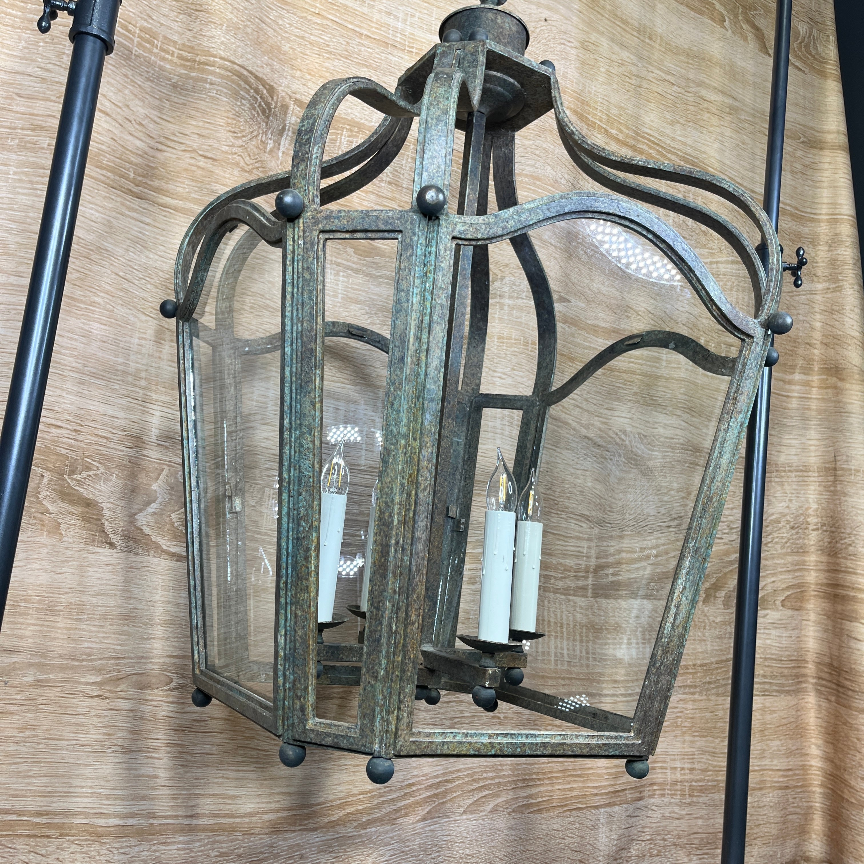 Dennis and Leen Navarre 4-Light Cast Iron and Brass Lantern Ceiling Pendant 23.5"x 23.5"x 40"