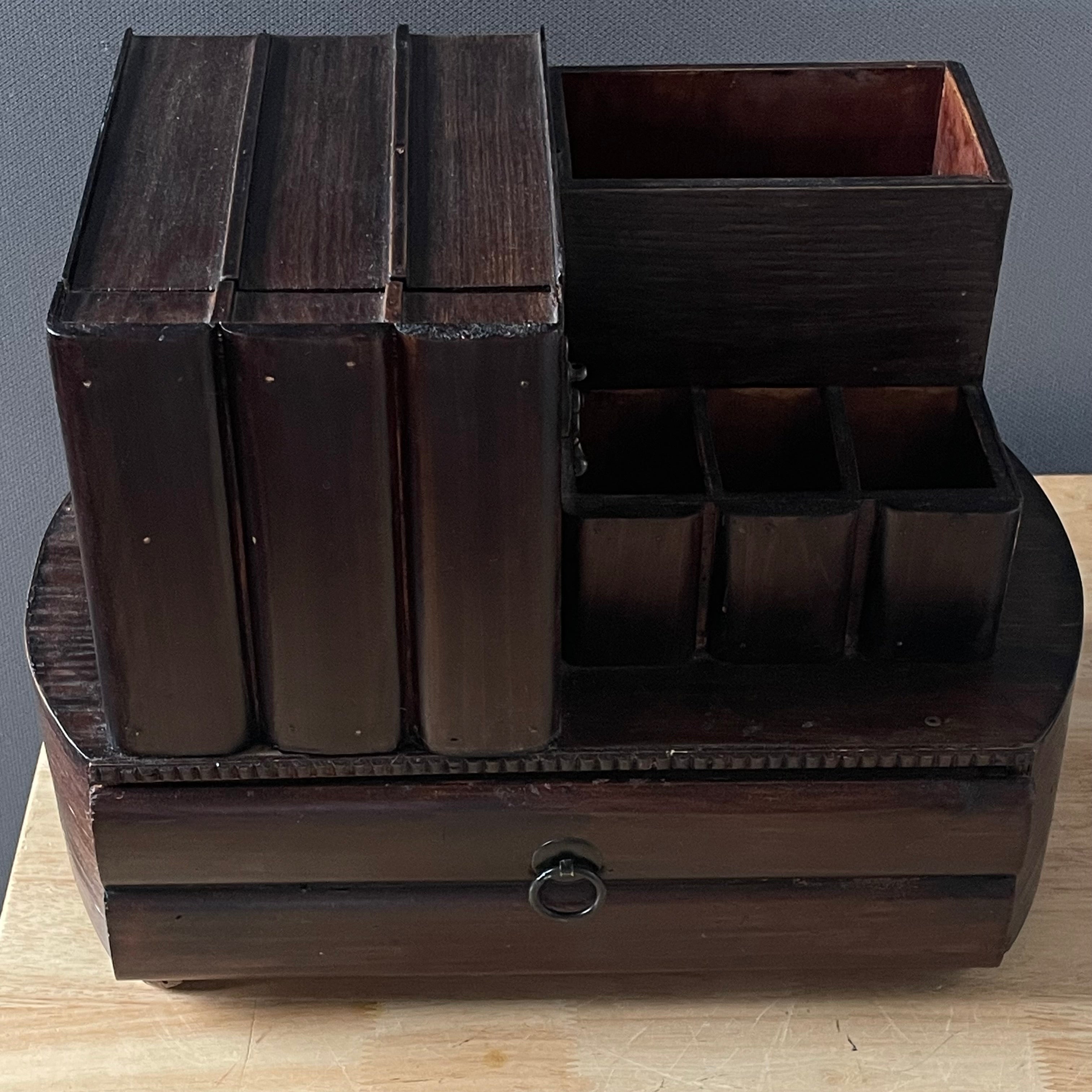 Vintage Chinese Desk Organizer Storage Box, 16.5"x 9.25"x 12.5"