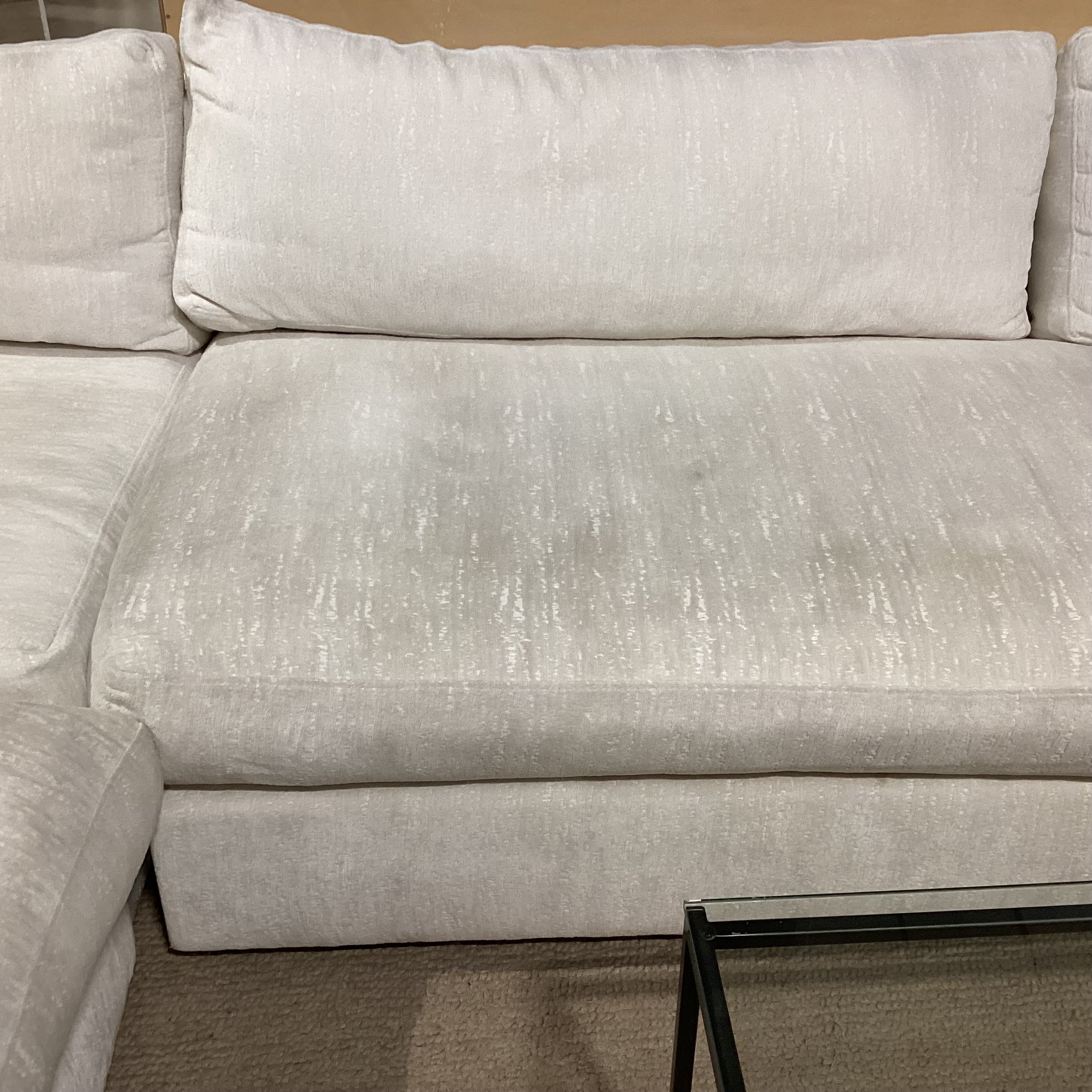 Custom Ivory Raised Texture Velvet Down Mix 3 Piece Sectional 146"x 134"x 45"x 29"