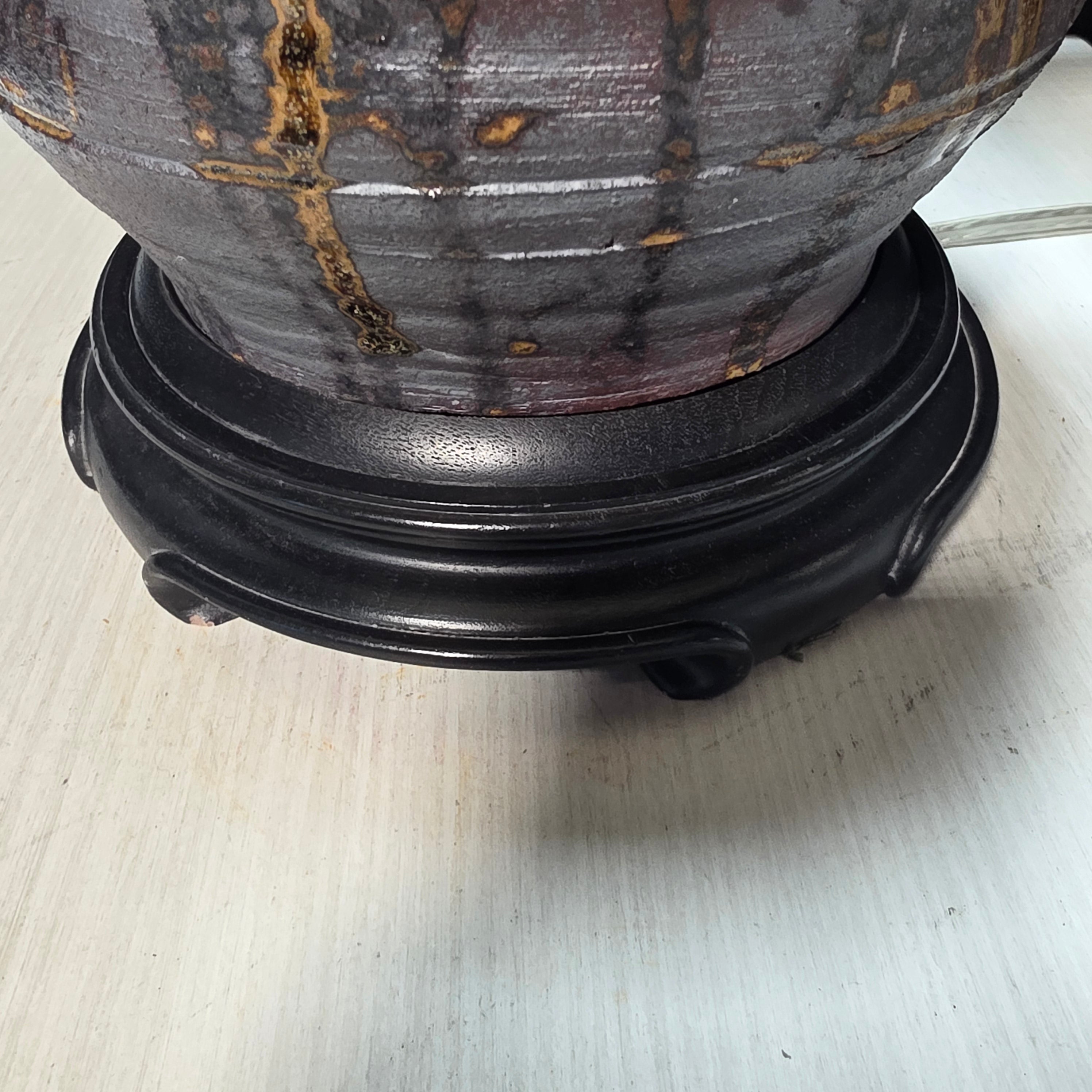 Raku Pottery Table Lamp with Square Shade 17"x17"x26"