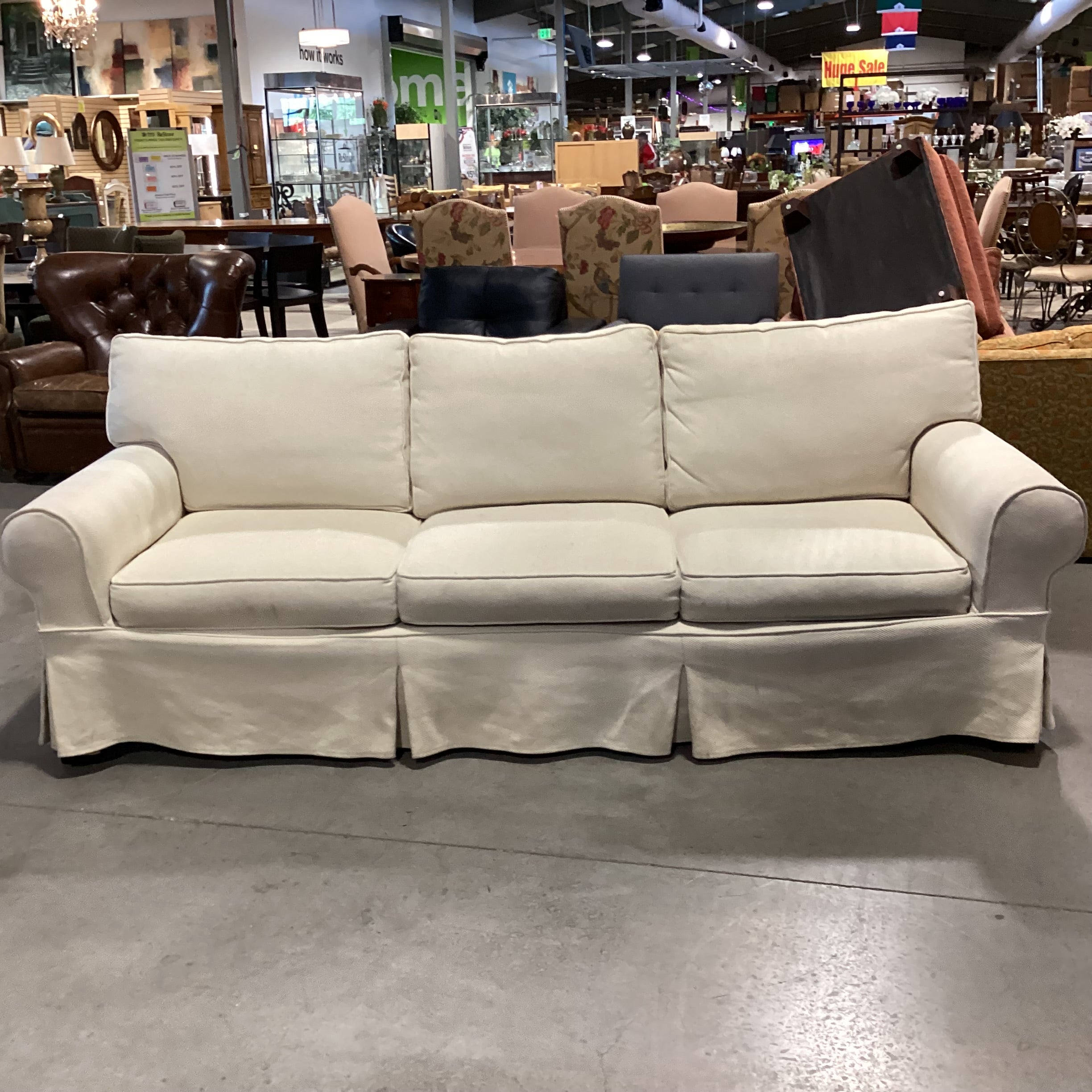 Pottery Barn Cream Woven Slip Covered Sofa 94"x 41"x 30"
