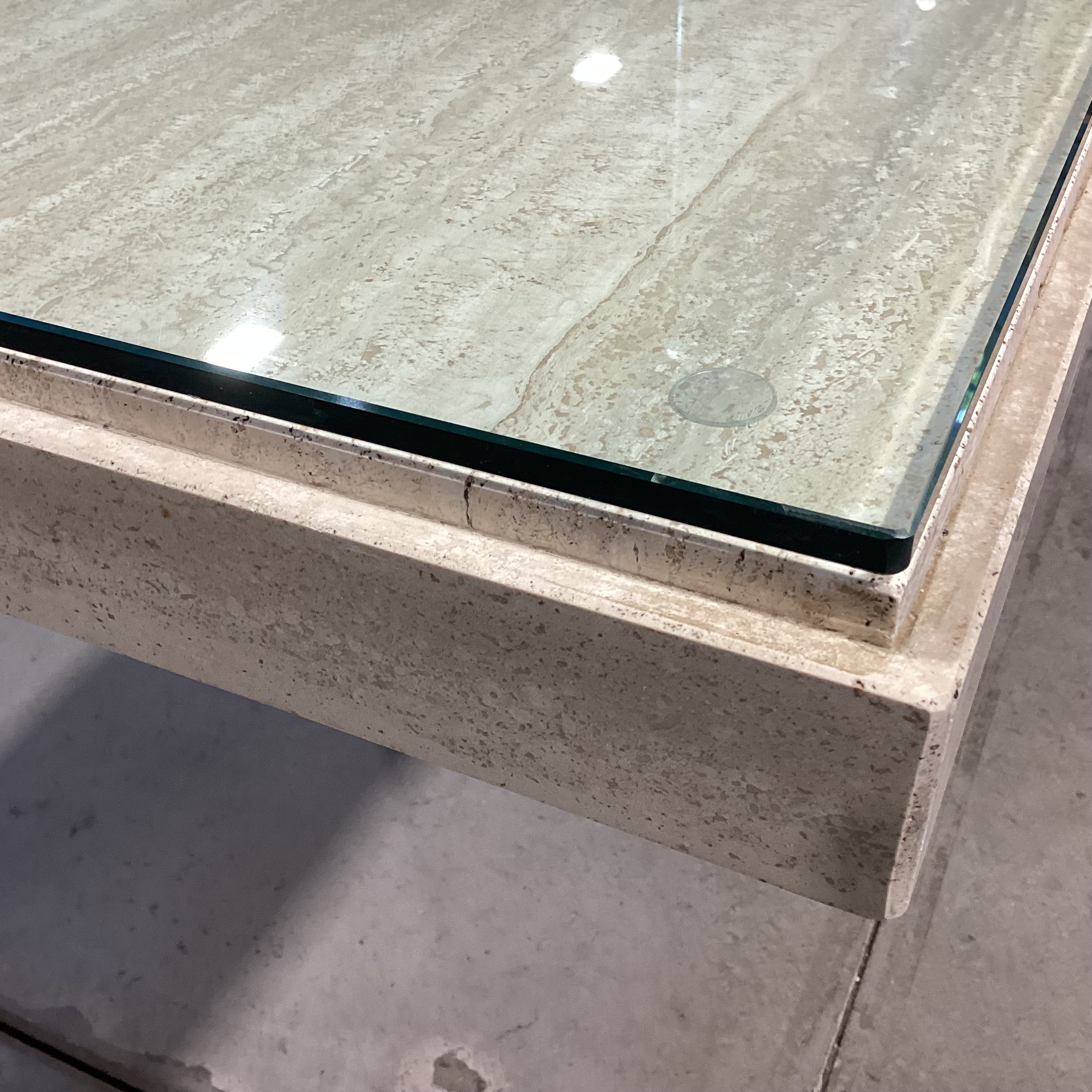 Italian Travertine with Glass Top Dining Table 79"x 39.5"x 30"