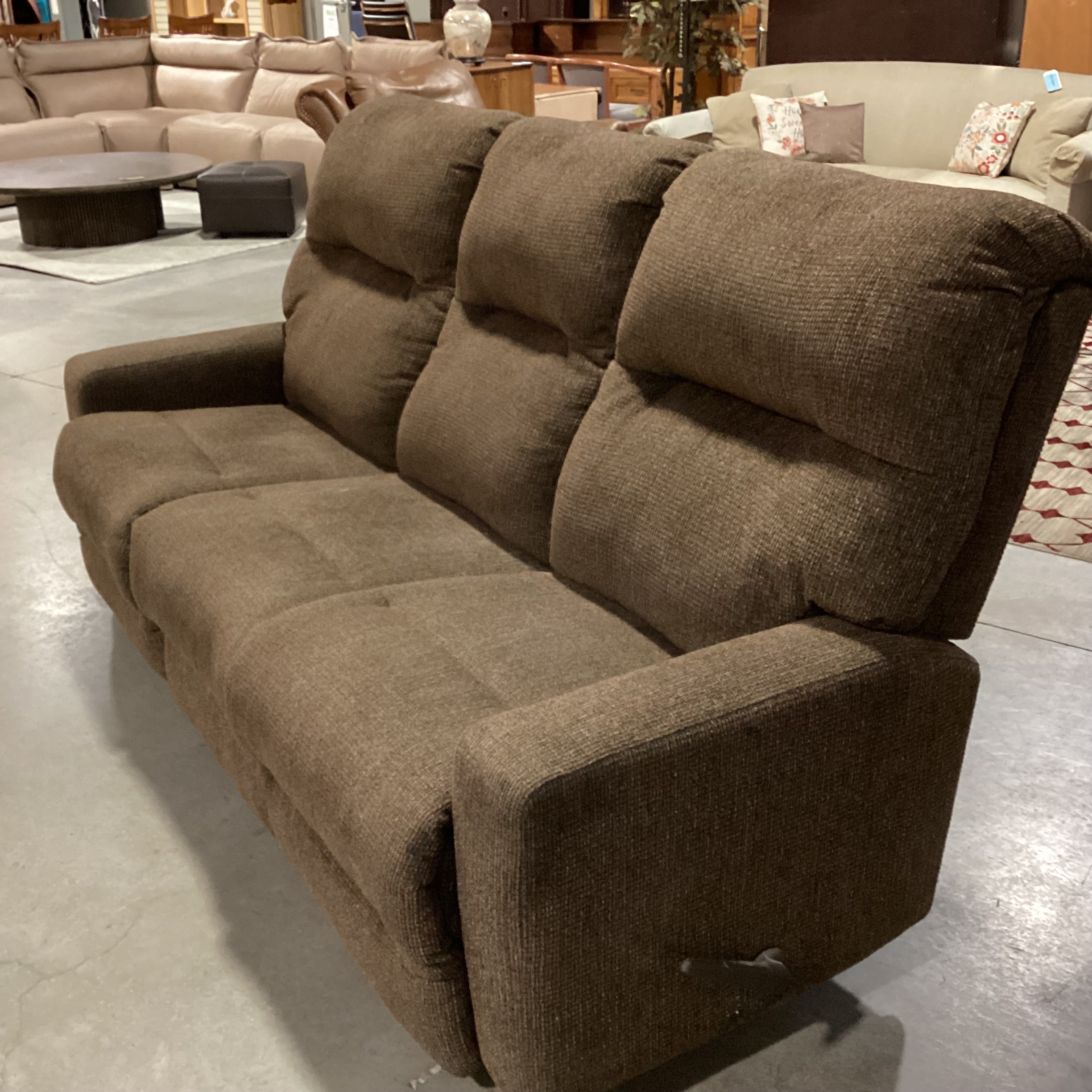 Best Chairs Furniture Brown Woven Upholstery Double Recling Sofa 81"x 36"x 43"