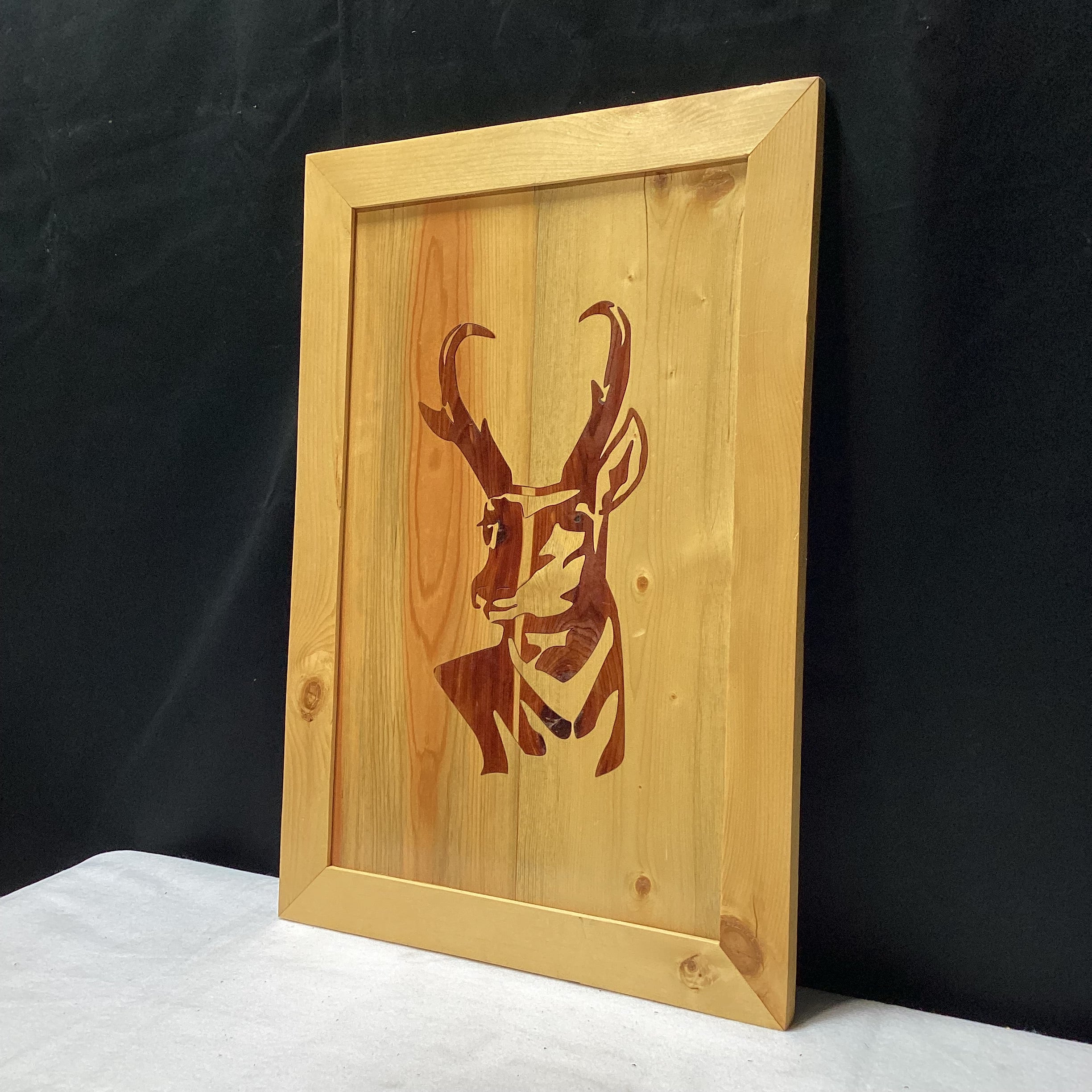 Wood Inlay Antelope Portrait 16.5" x 24"