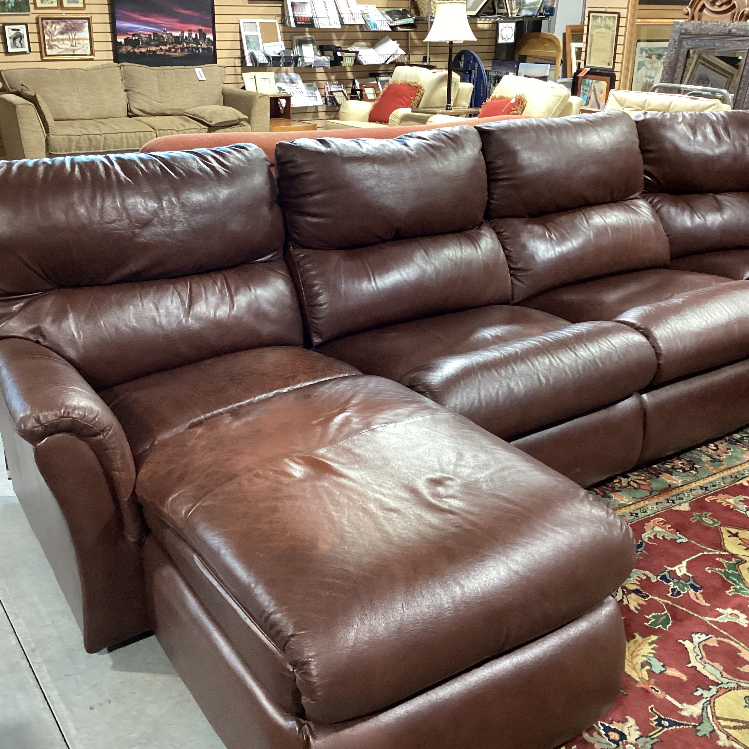 La-z Boy Brown Leather with End Recliners & Chaise 4pc Sectional 140"x 96"x 40"x 30"