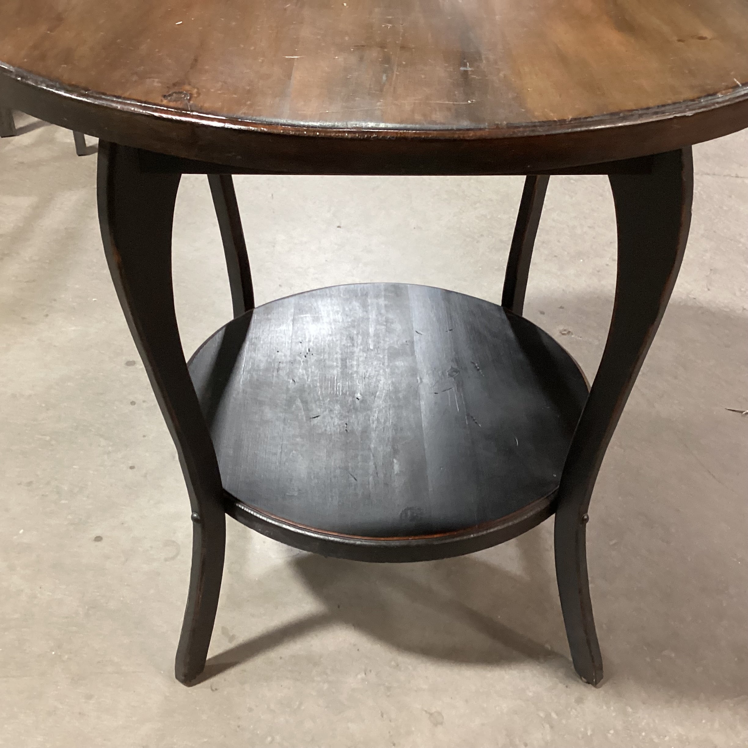 2 Tone Finish Carved Wood 2 Tiered Round Accent Table 30" Diameter x 28"