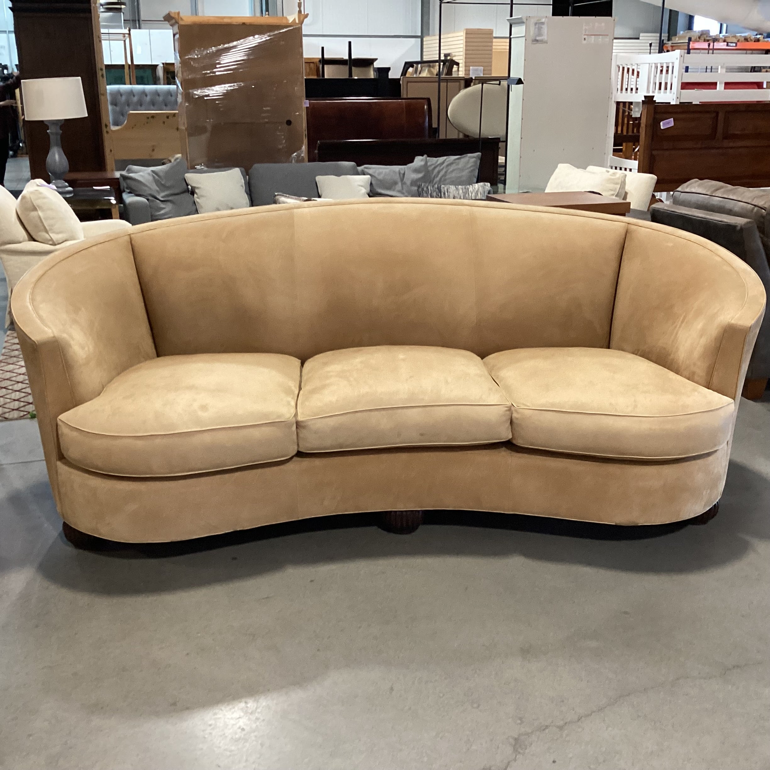 Custom Curved Suede & Down Mix Sofa  72"x 16"x 30"