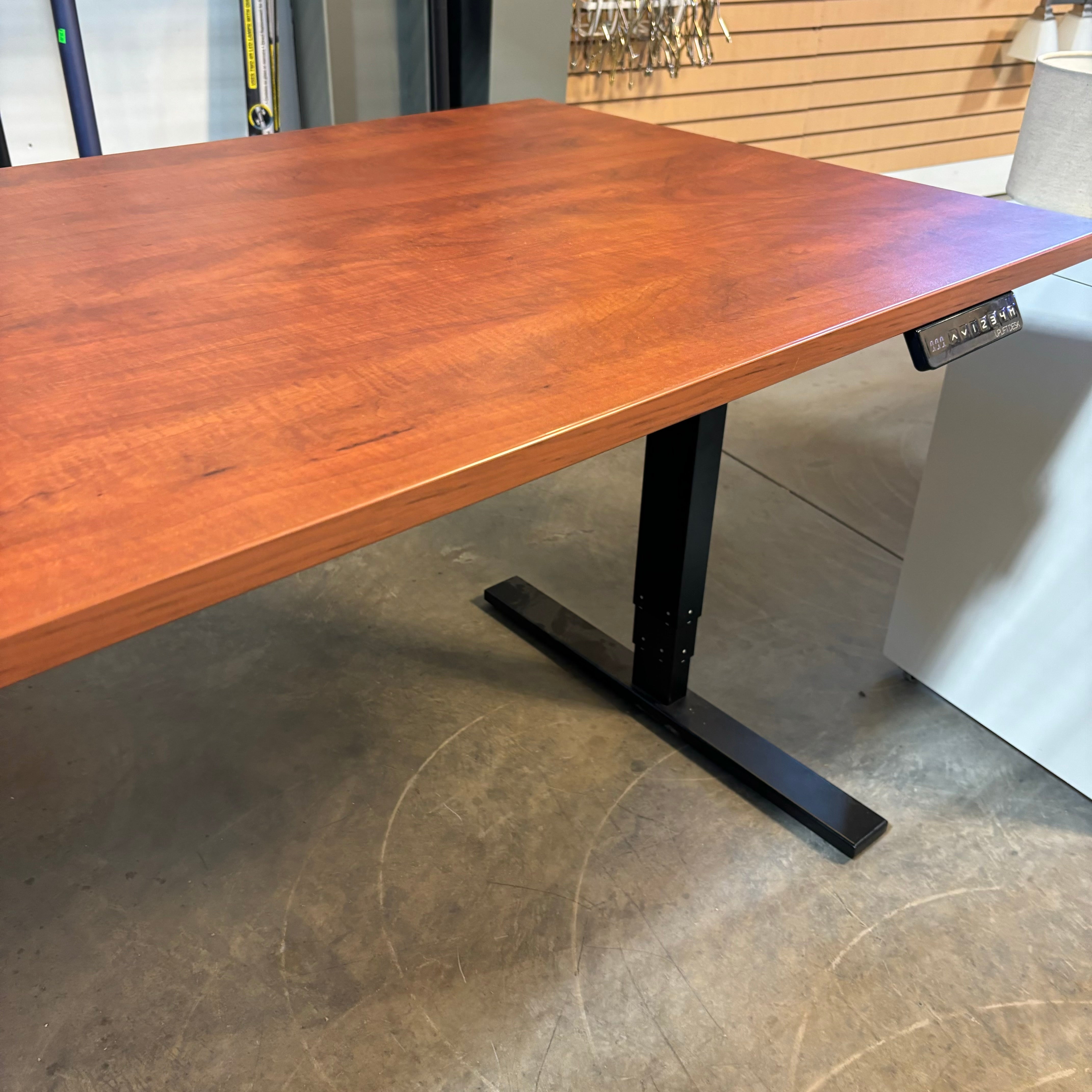 Uplift Red Wood Veneer Style  Adjustable Height Standing Desk 60"x 30"x 24" to 50"