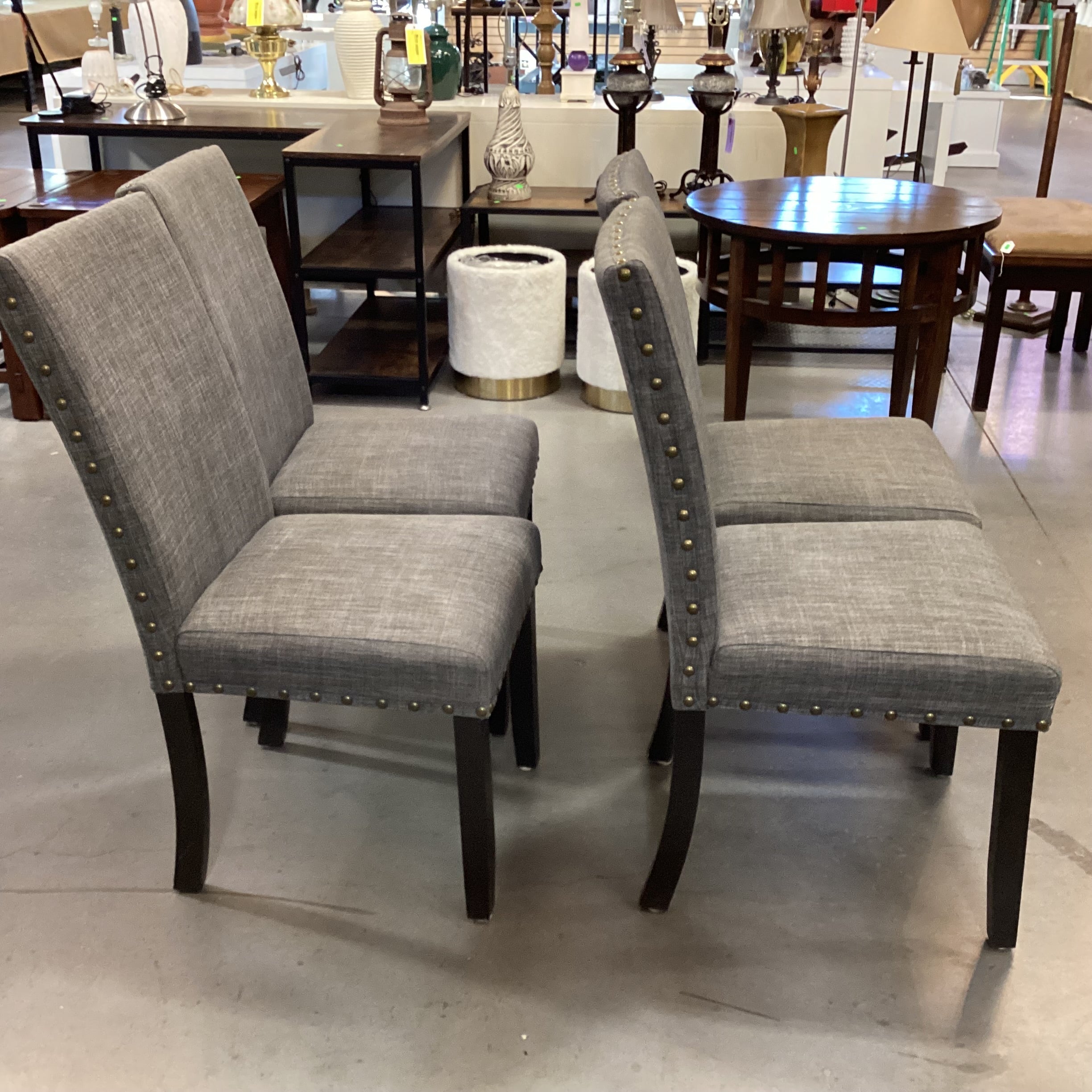 SET of 4 Charcoal Woven Nailhead & Black Wood Legs Dining Chairs 19"x 24"x 38"