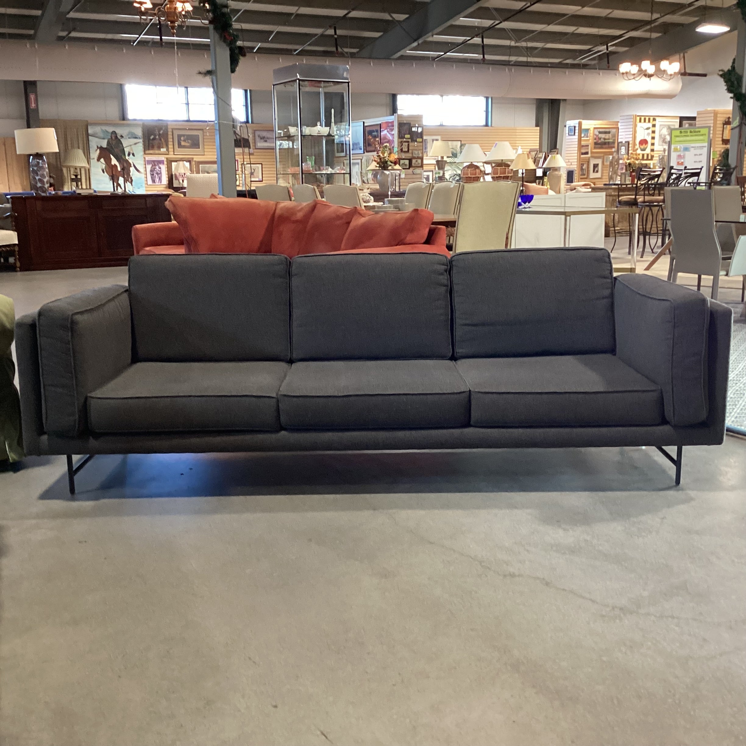 Blu Dot Modern Dark Grey 3 Seat Bank Sofa 96"x 36"x 26"